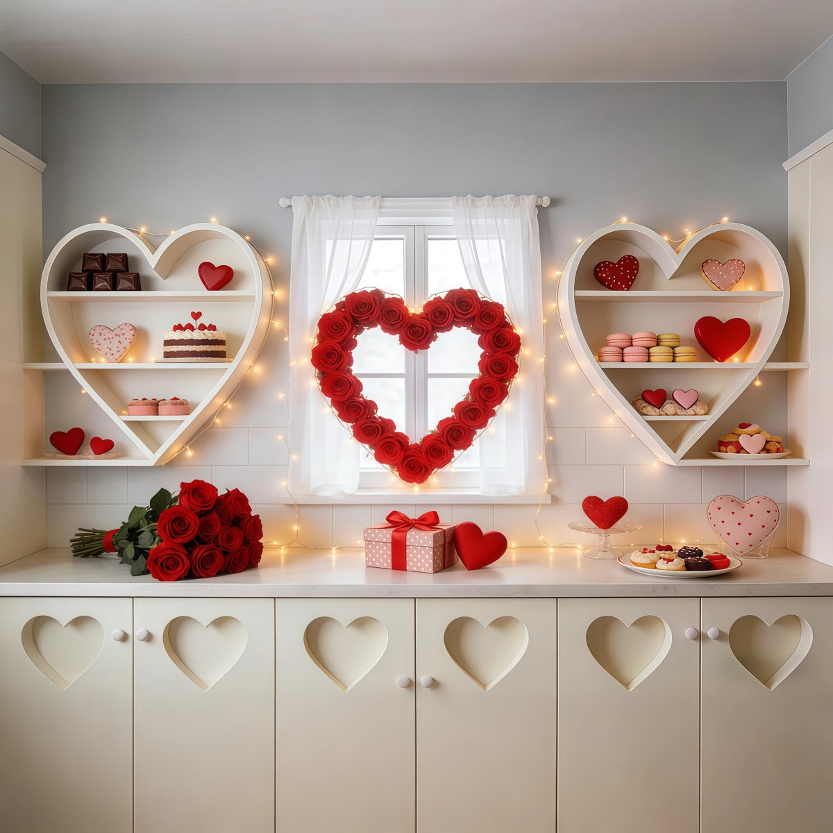 Sweetheart Candy Backdrop Kitchen Rose Love Heart Valentine Backdrop UK LXX512-146