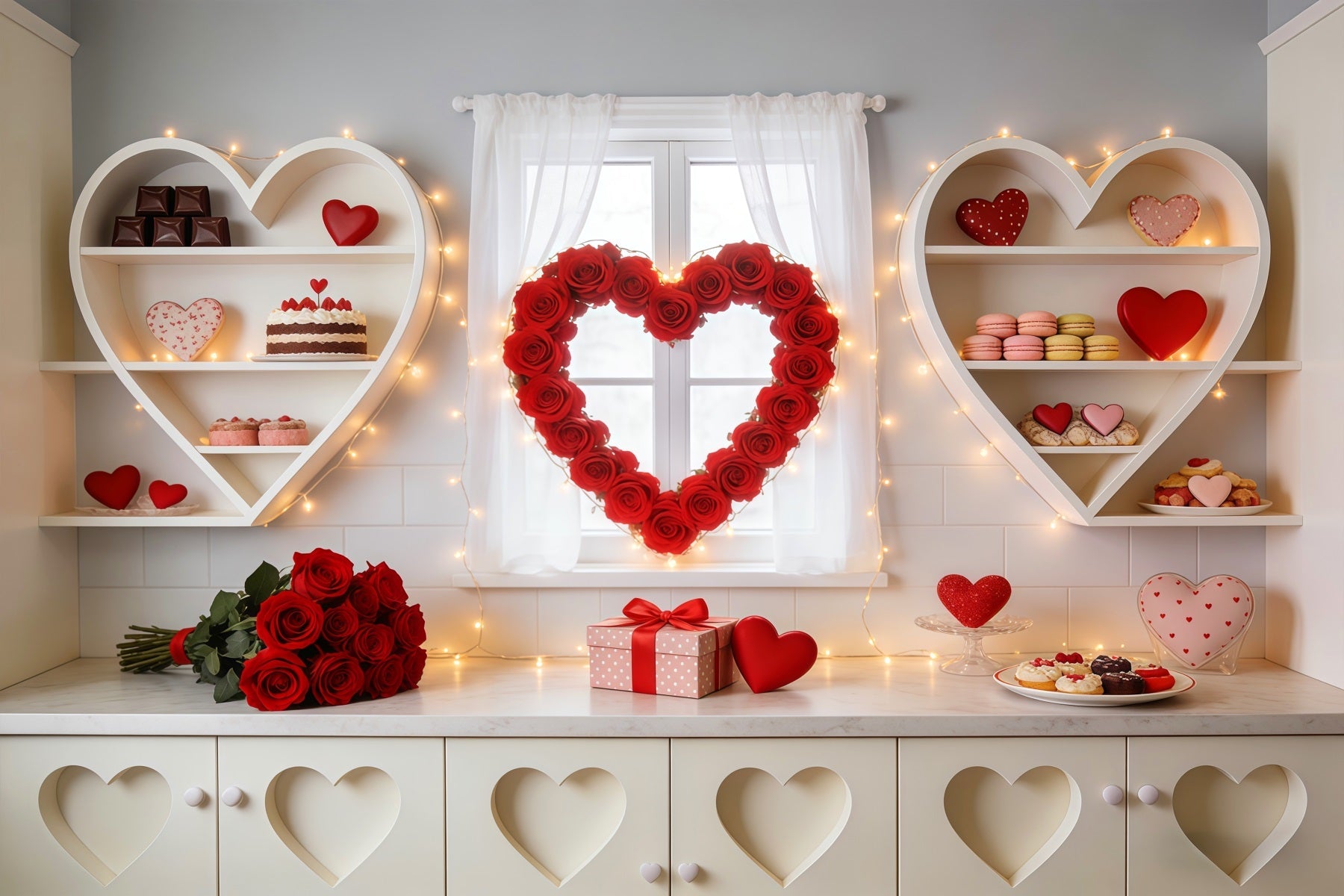 Sweetheart Candy Backdrop Kitchen Rose Love Heart Valentine Backdrop UK LXX512-146