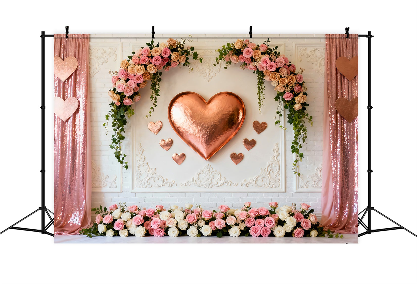 Pink Heart Backdrop Rose Gold Heart Flower Wall Valentine's Day Backdrop UK LXX512-147
