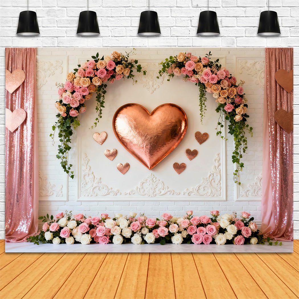 Pink Heart Backdrop Rose Gold Heart Flower Wall Valentine's Day Backdrop UK LXX512-147