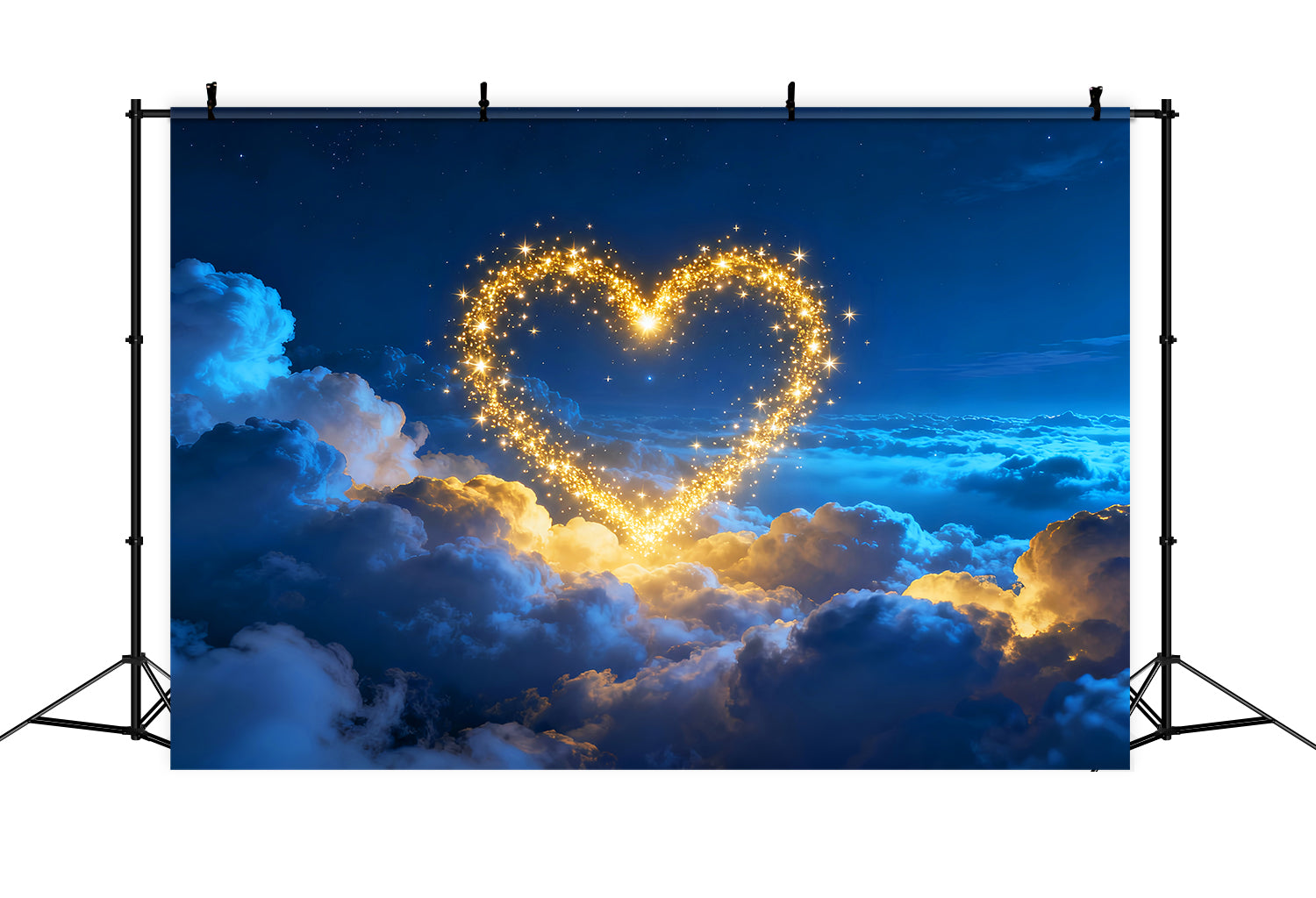 Glitter Valentine Backdrop Golden Sparkle Heart Clouds Love Backdrops UK LXX512-148