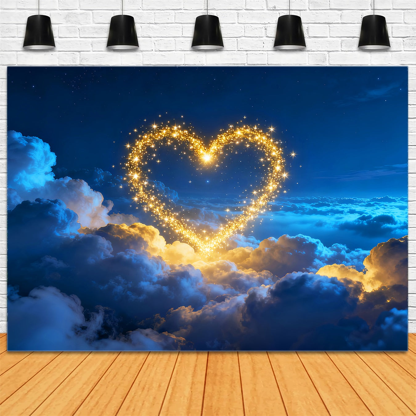 Glitter Valentine Backdrop Golden Sparkle Heart Clouds Love Backdrops UK LXX512-148