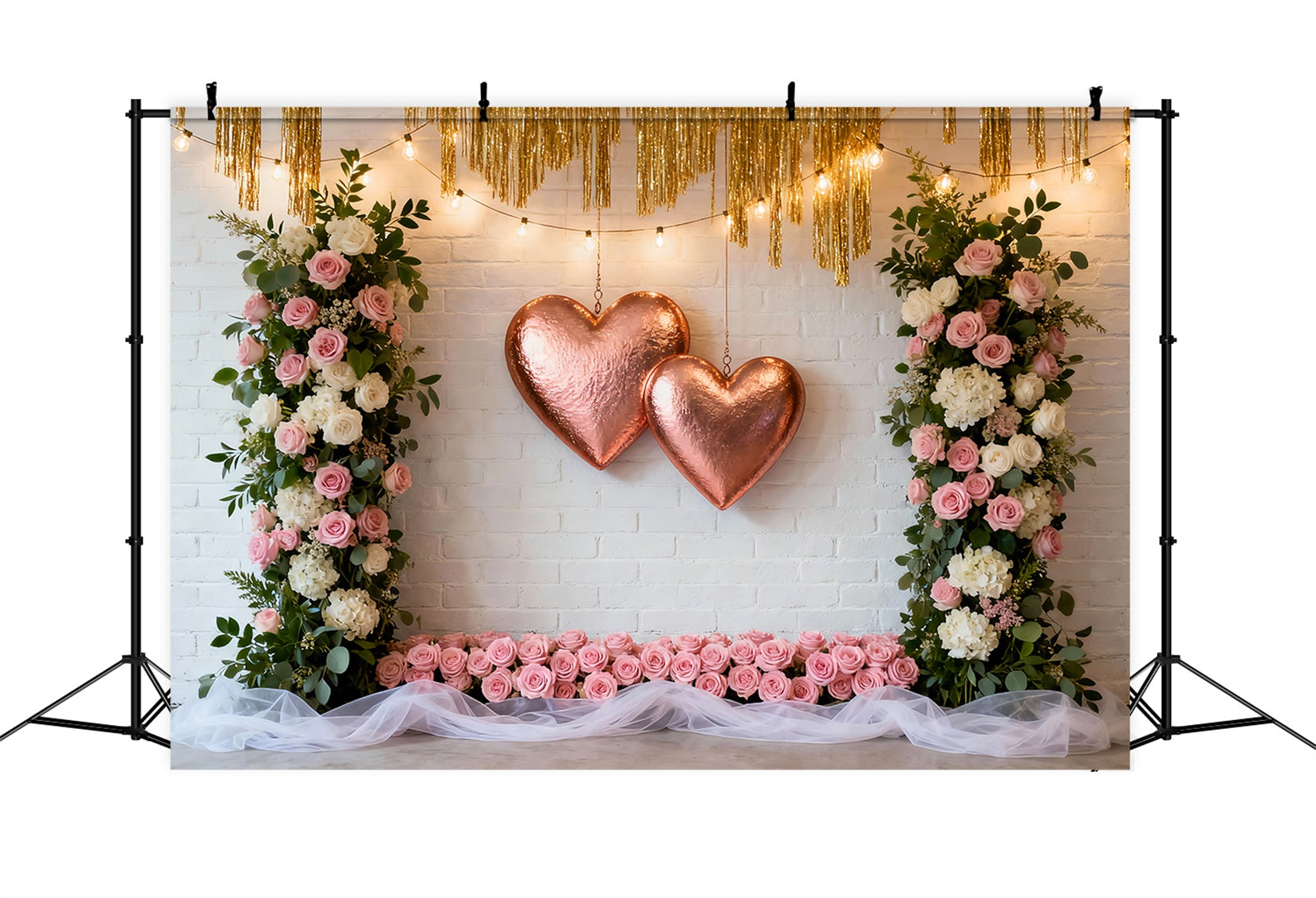 Wreath Valentine Backdrop Blush Rose Twin Heart Frame Romantic Backdrop UK LXX512-149