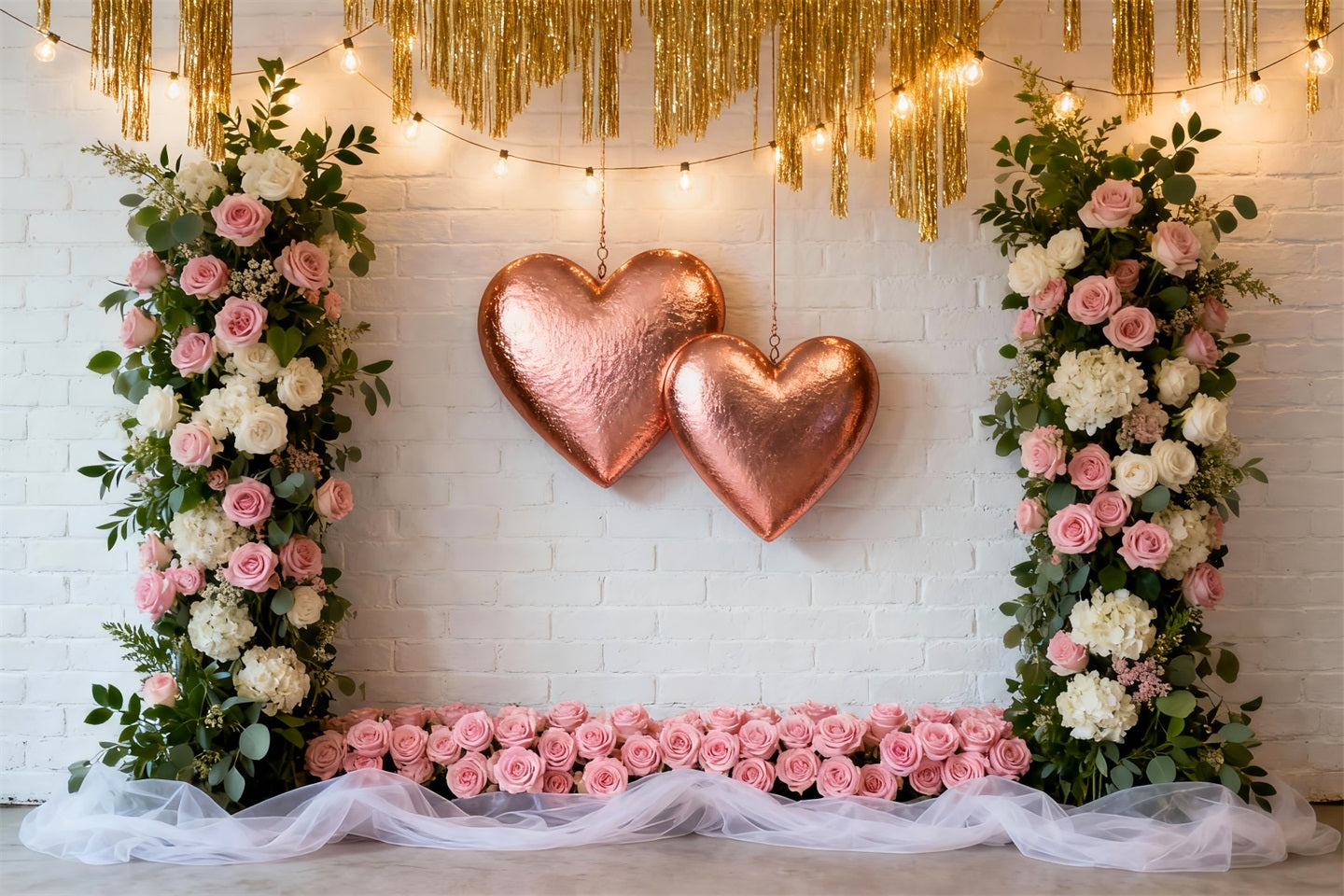Wreath Valentine Backdrop Blush Rose Twin Heart Frame Romantic Backdrop UK LXX512-149