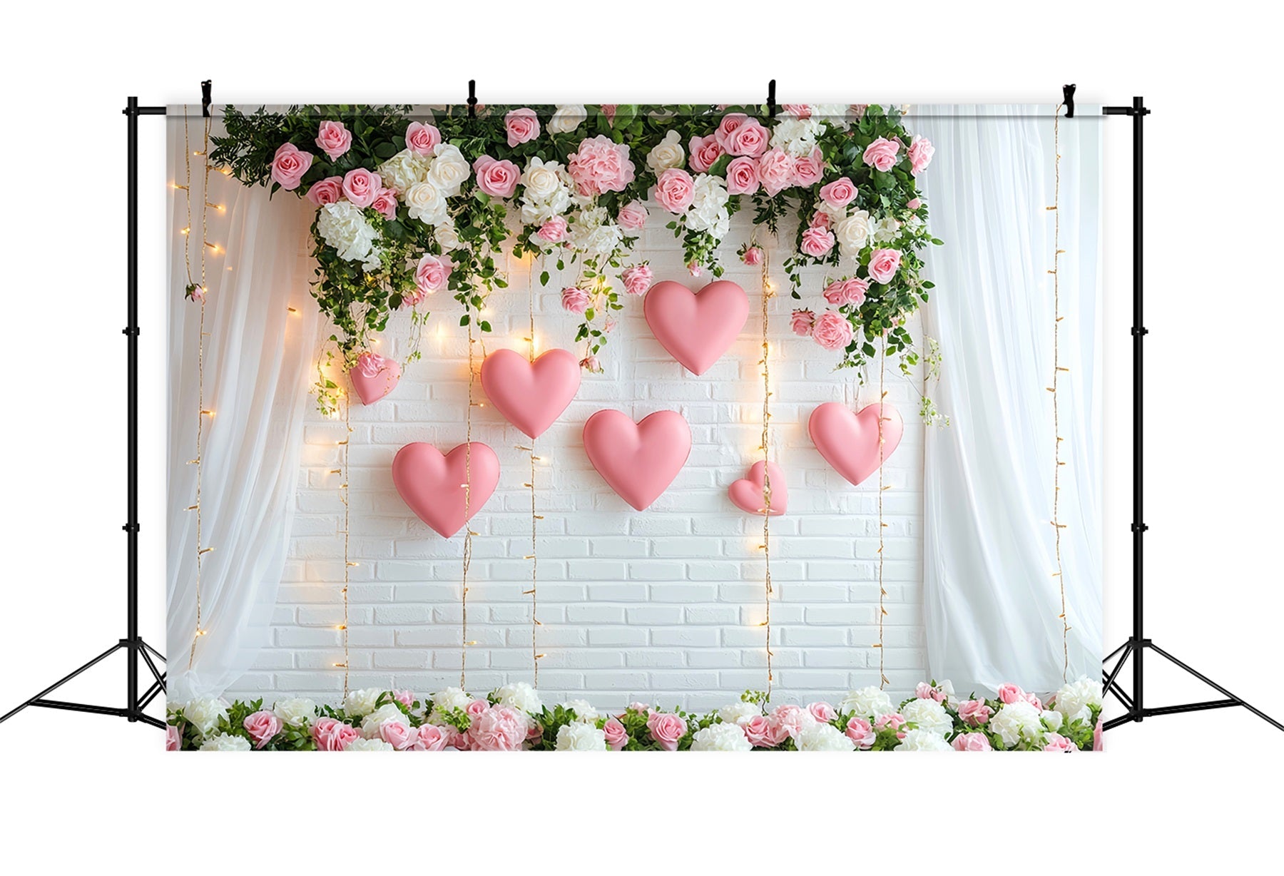 Romantic Backdrop Flower Heart Hanging Lights Wreath Valentine Backdrop UK LXX512-150