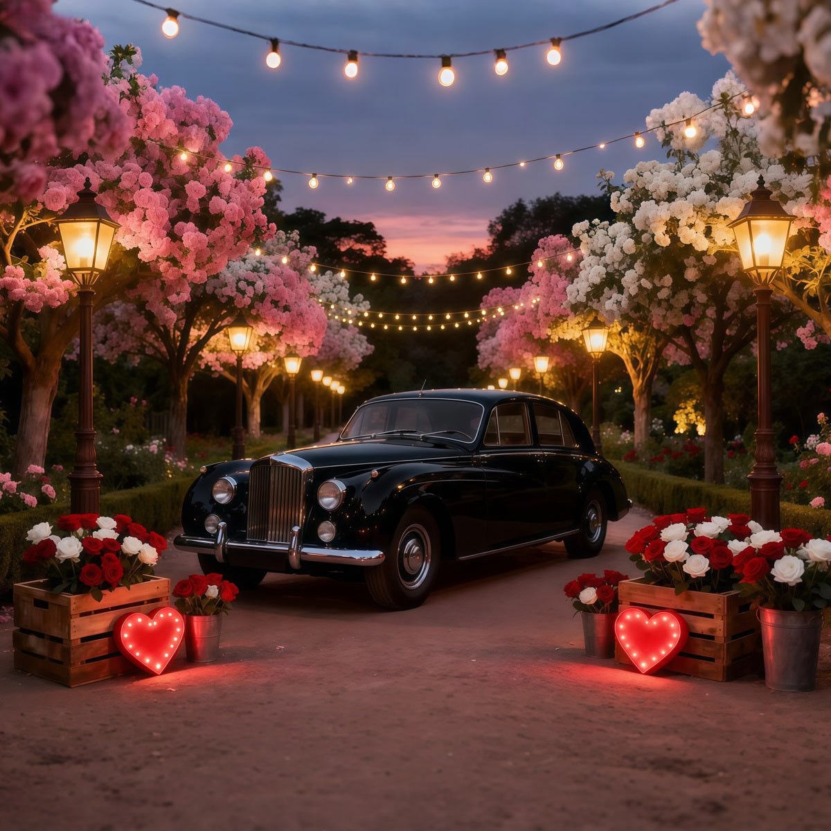 Valentine Backdrop Blossom Vintage Truck Romance Red Roses Backdrop UK LXX512-151