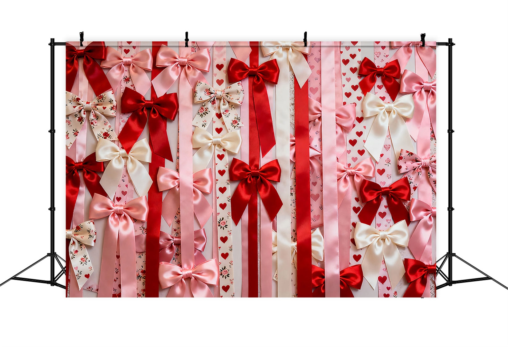 Pink Valentine Backdrop Satin Bow Heart Pattern Romantic Backdrop UK LXX512-153