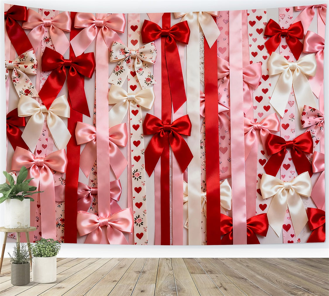 Pink Valentine Backdrop Satin Bow Heart Pattern Romantic Backdrop UK LXX512-153