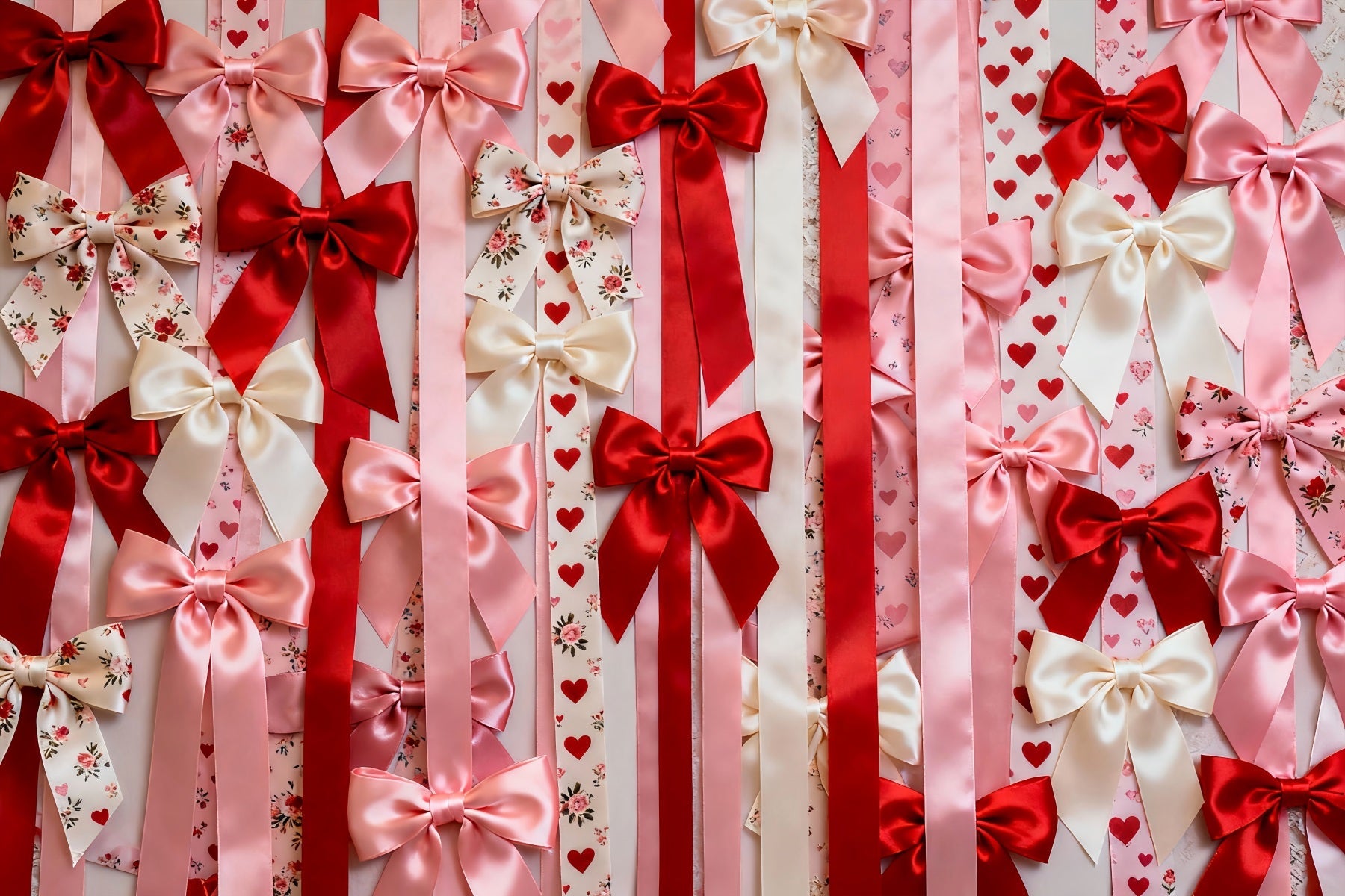 Pink Valentine Backdrop Satin Bow Heart Pattern Romantic Backdrop UK LXX512-153