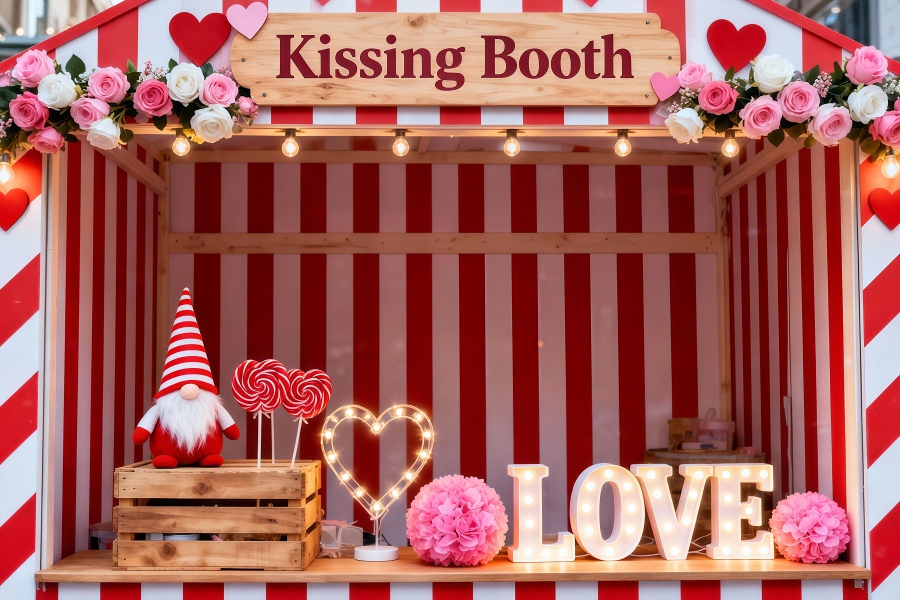 Valentine's Day Backdrop Candy Stripe Kissing Booth Love Love Backdrop UK LXX512-157