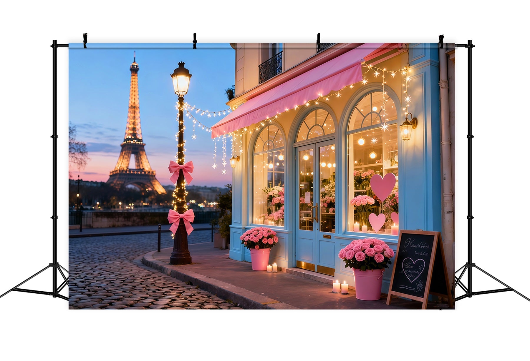 Valentine Photo Backdrop Paris Eiffel Romance Cafe Romantic Backdrops UK LXX512-158