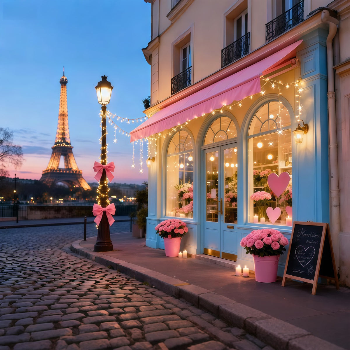 Valentine Photo Backdrop Paris Eiffel Romance Cafe Romantic Backdrops UK LXX512-158