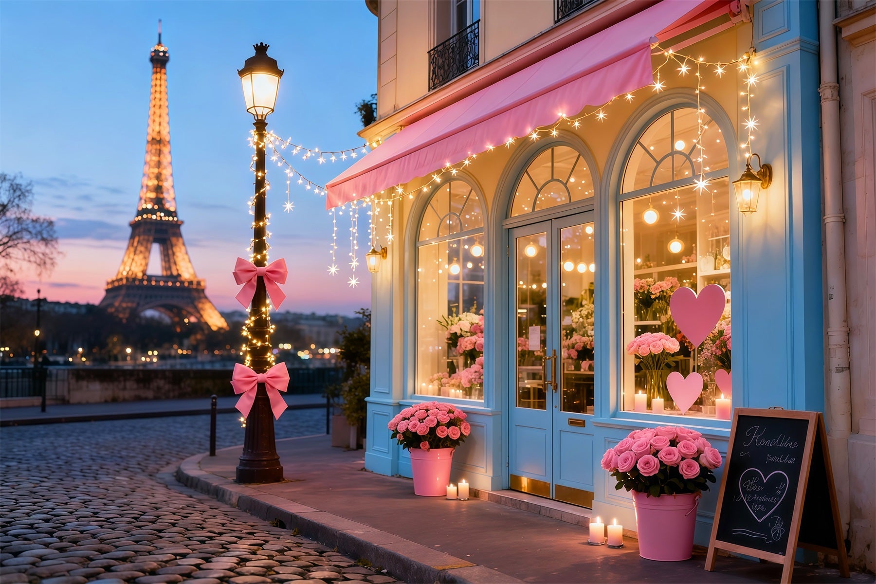 Valentine Photo Backdrop Paris Eiffel Romance Cafe Romantic Backdrops UK LXX512-158