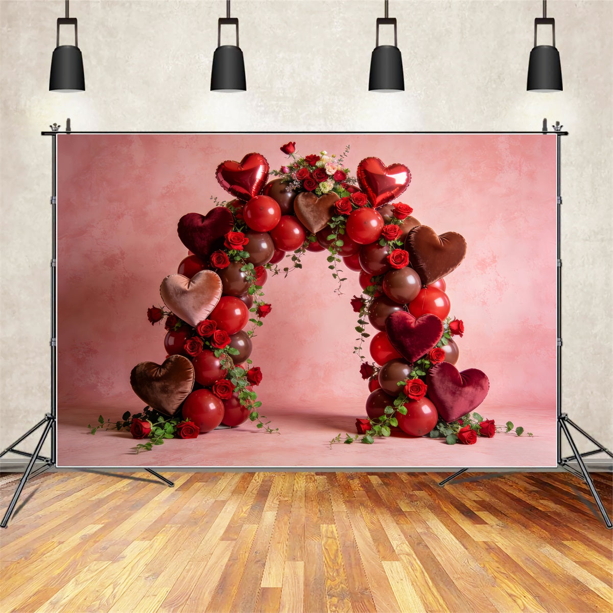 Love Backdrops Rose Heart Balloon Elegance Floral Arch Valentine Backdrop UK LXX512-162