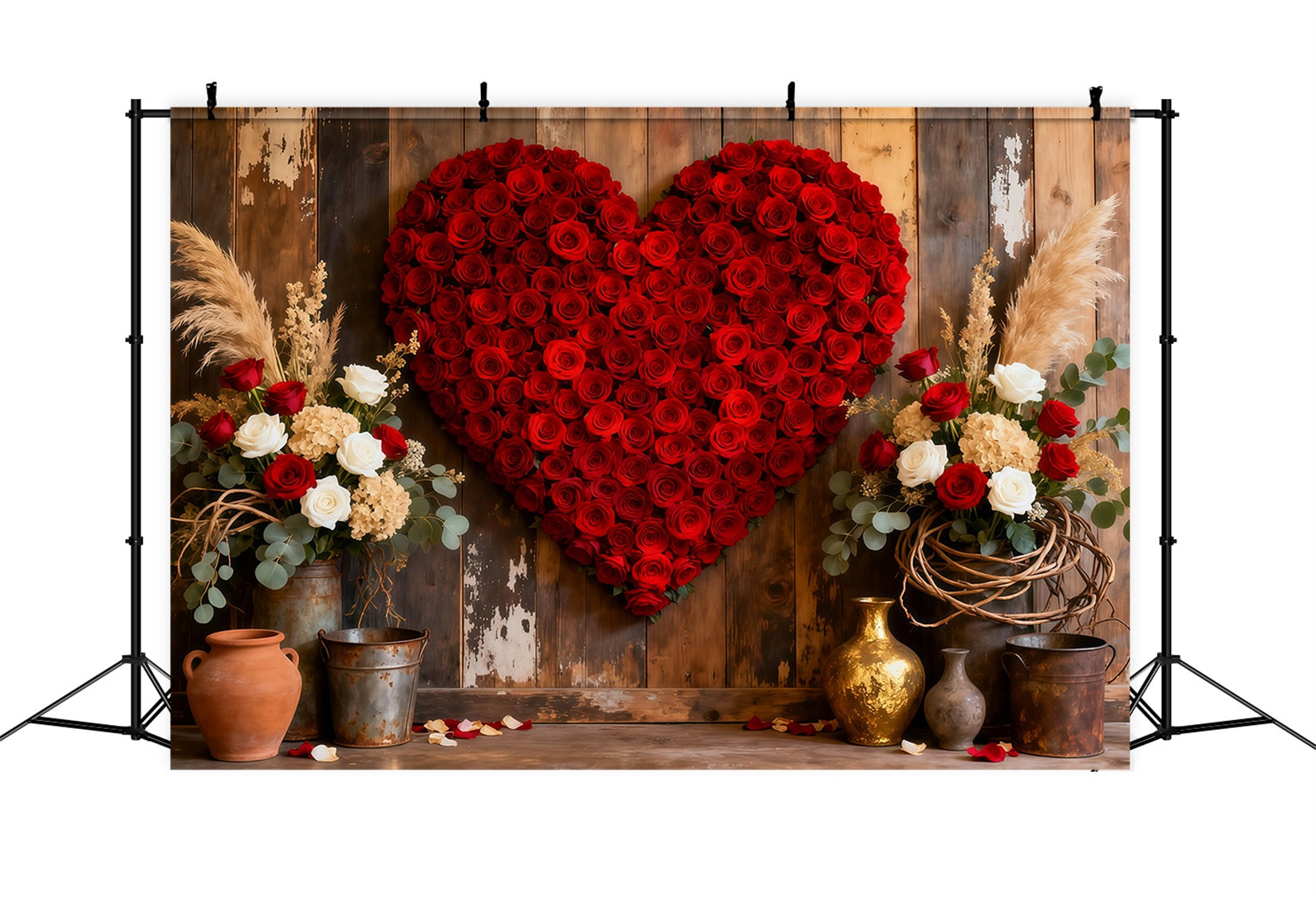 Heart Flower Backdrop Wood Doorway Red Rose Valentine's Day Backdrop UK LXX512-165