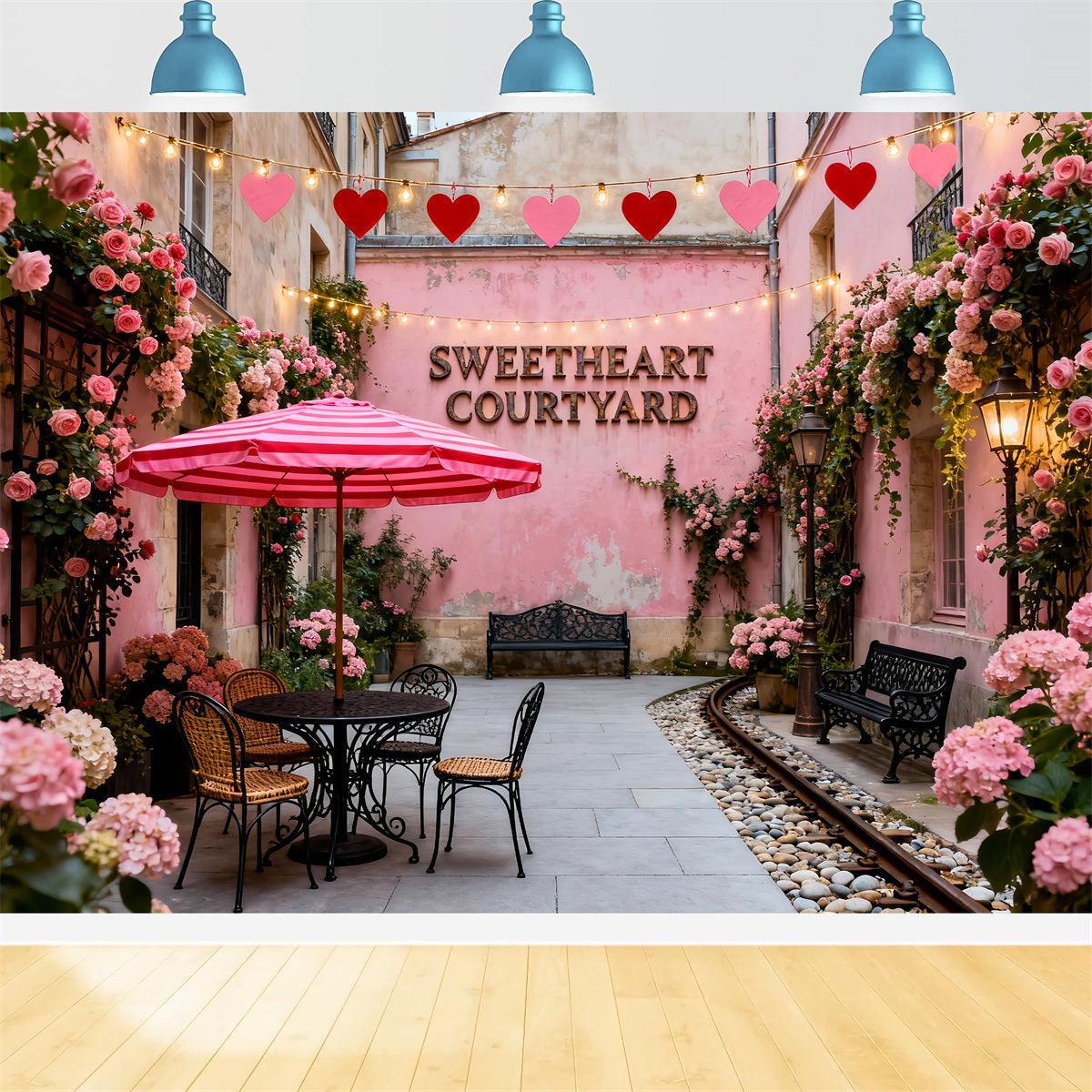 Wreath Valentine Backdrop Sweetheart Pink Courtyard Cafe Romantic Backdrop UK LXX512-167