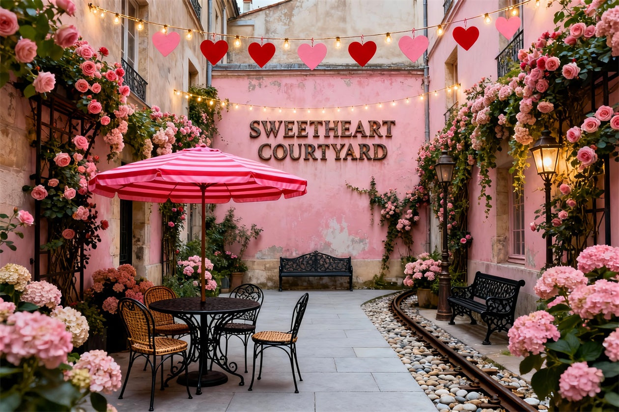 Wreath Valentine Backdrop Sweetheart Pink Courtyard Cafe Romantic Backdrop UK LXX512-167