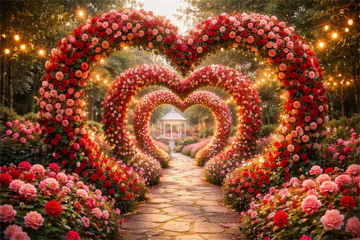 Valentine's Day Backdrop Enchanted Flower Heart Tunnel Valentine Backdrops UK LXX512-168
