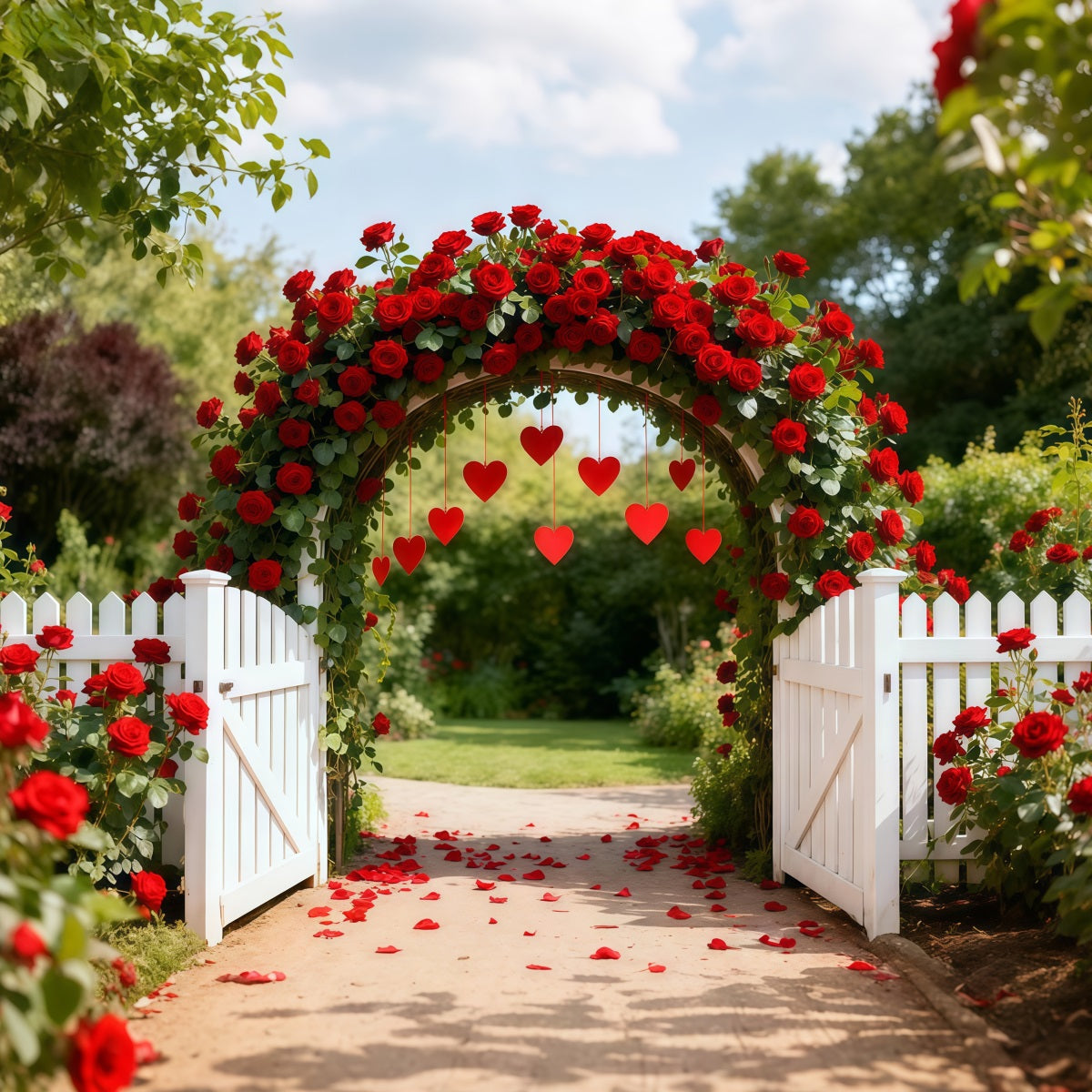 Floral Arch Valentine Backdrop Garden Rose Heart Archway Love Backdrops UK LXX512-169