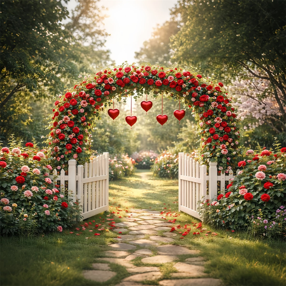 Romantic Backdrop Garden Rose Heart Gate Floral Arch Valentine Backdrop UK LXX512-170