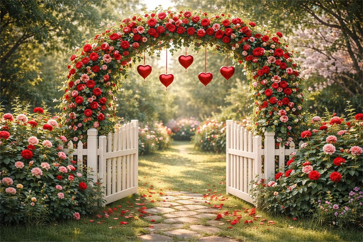 Romantic Backdrop Garden Rose Heart Gate Floral Arch Valentine Backdrop UK LXX512-170