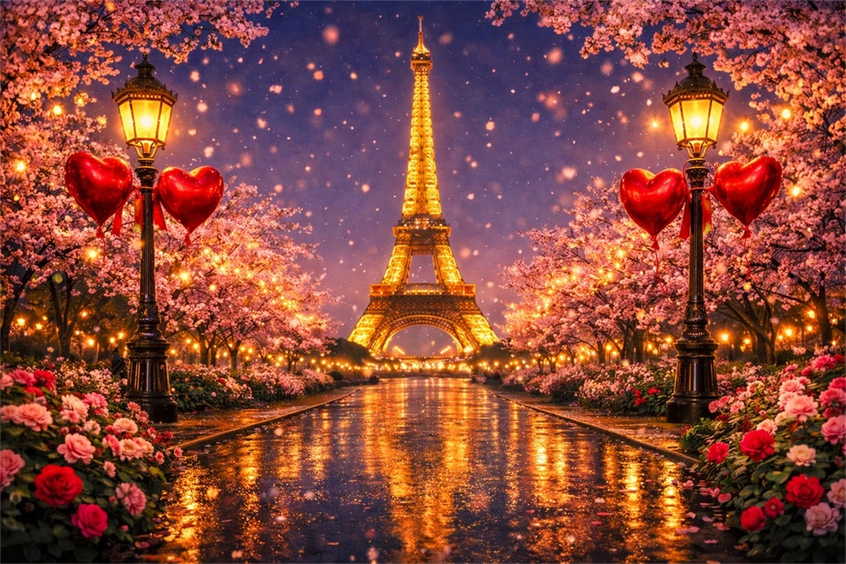 Glitter Valentine Backdrop Paris Eiffel Love Night Heart Backdrop UK LXX512-171