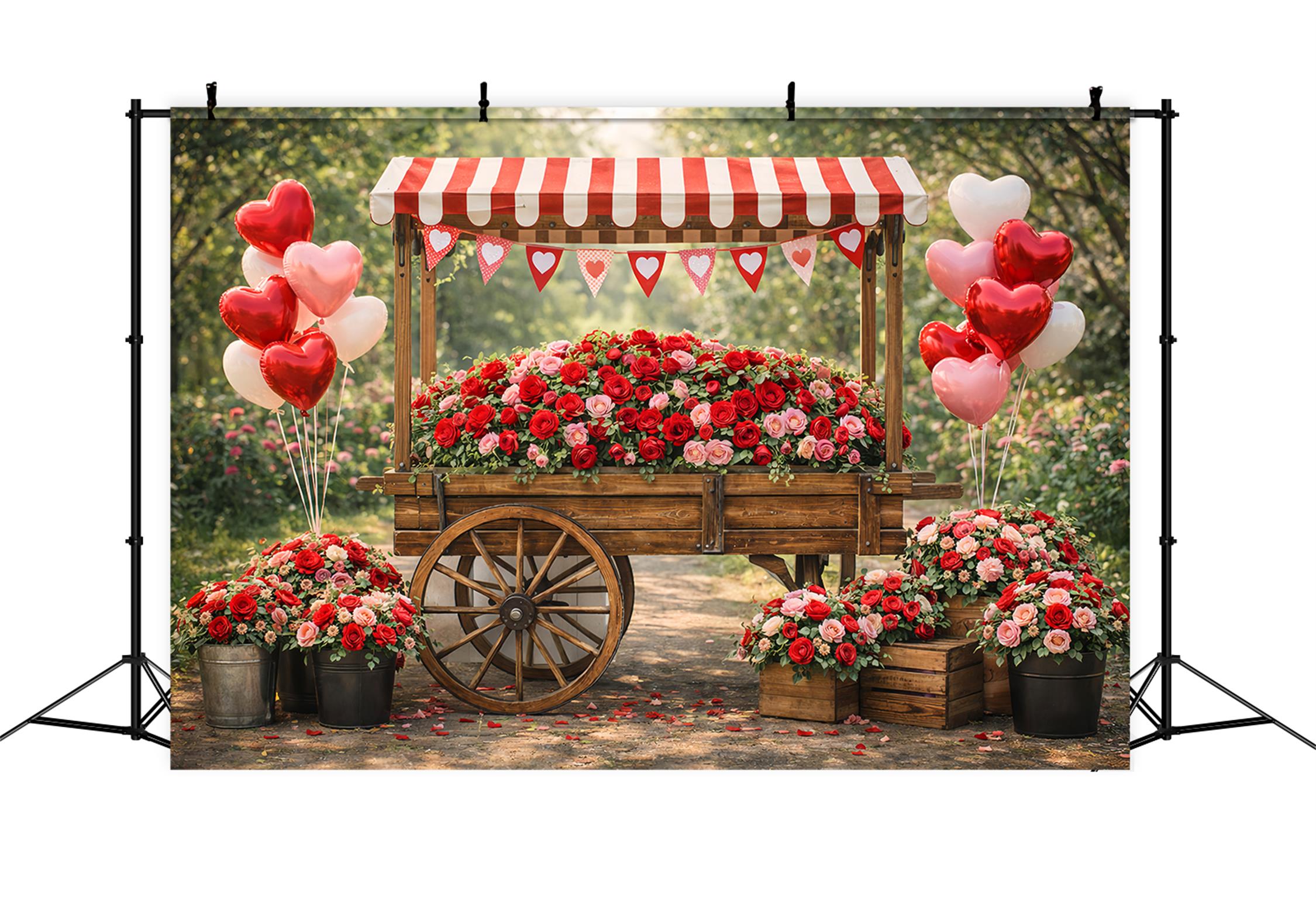 Heart Balloon Backdrop Rustic Rose Cart Hearts Valentine Backdrop Ideas UK LXX512-174