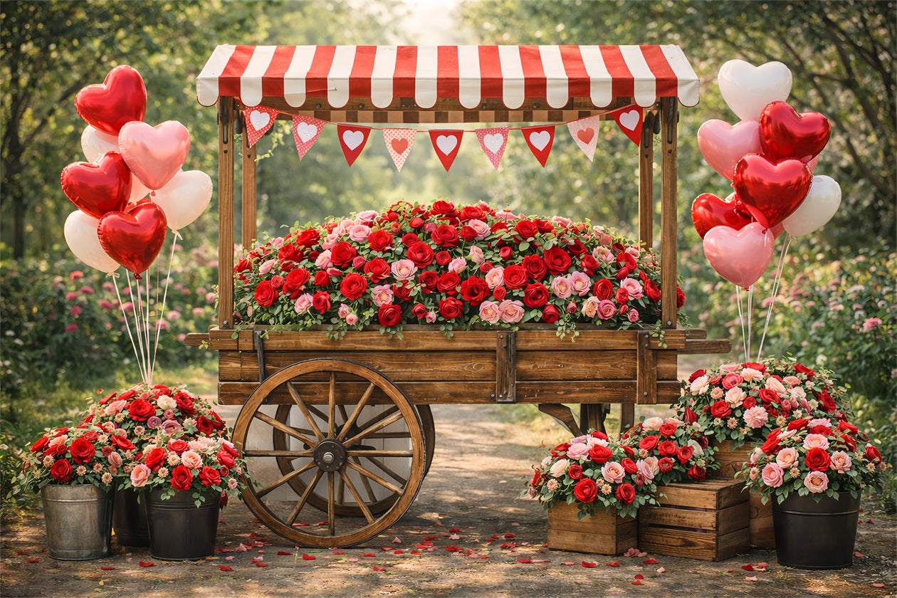 Heart Balloon Backdrop Rustic Rose Cart Hearts Valentine Backdrop Ideas UK LXX512-174