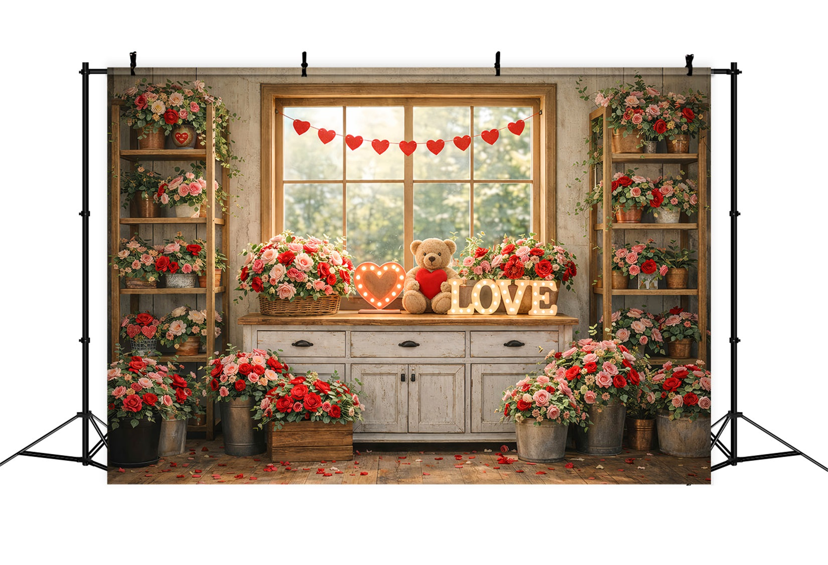 Valentine Photo Backdrop Cozy Window Neon Love Signs Romantic Backdrop UK LXX512-175