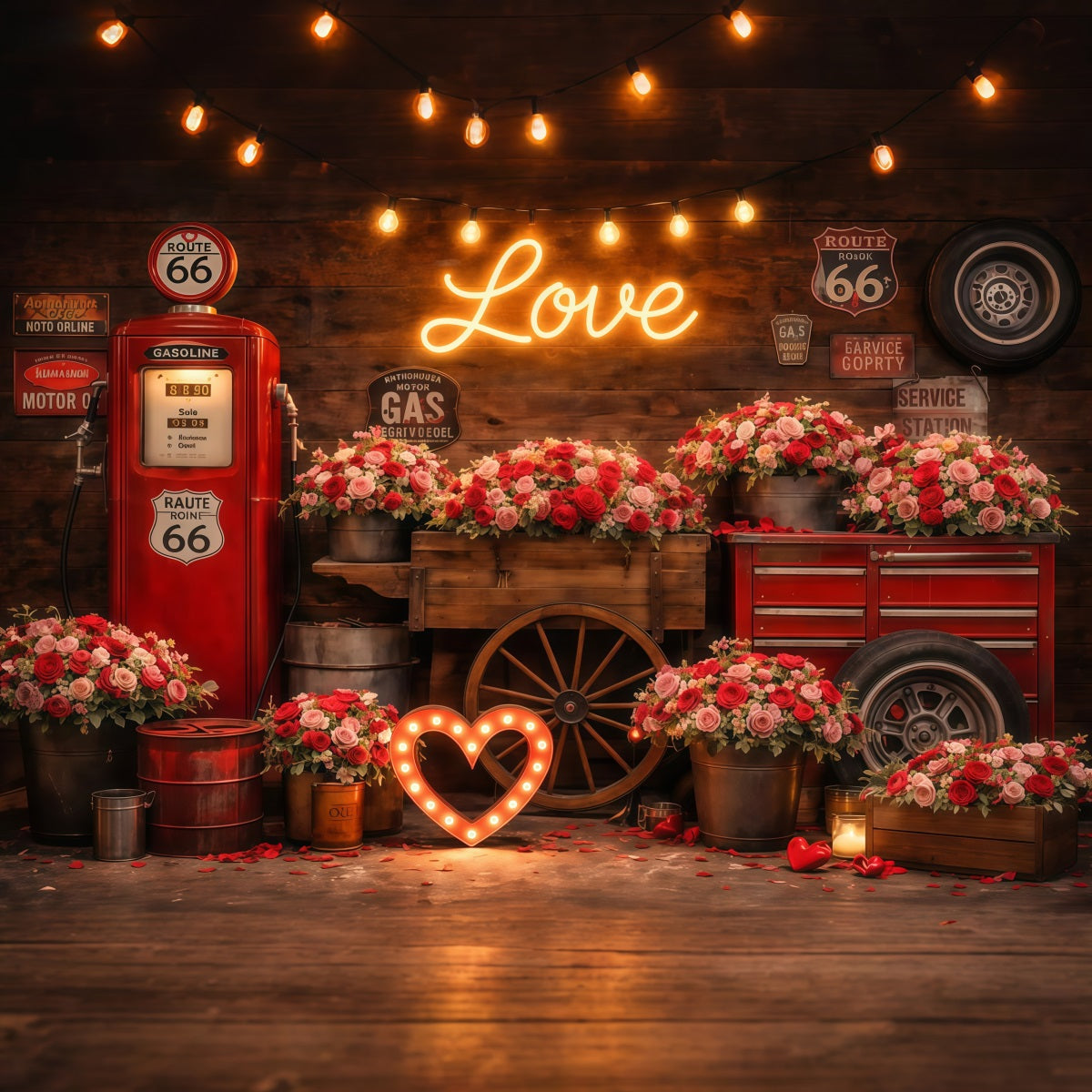 Valentine's Day Photo Backdrop Vintage Love Garage Roses Love Backdrops UK LXX512-176