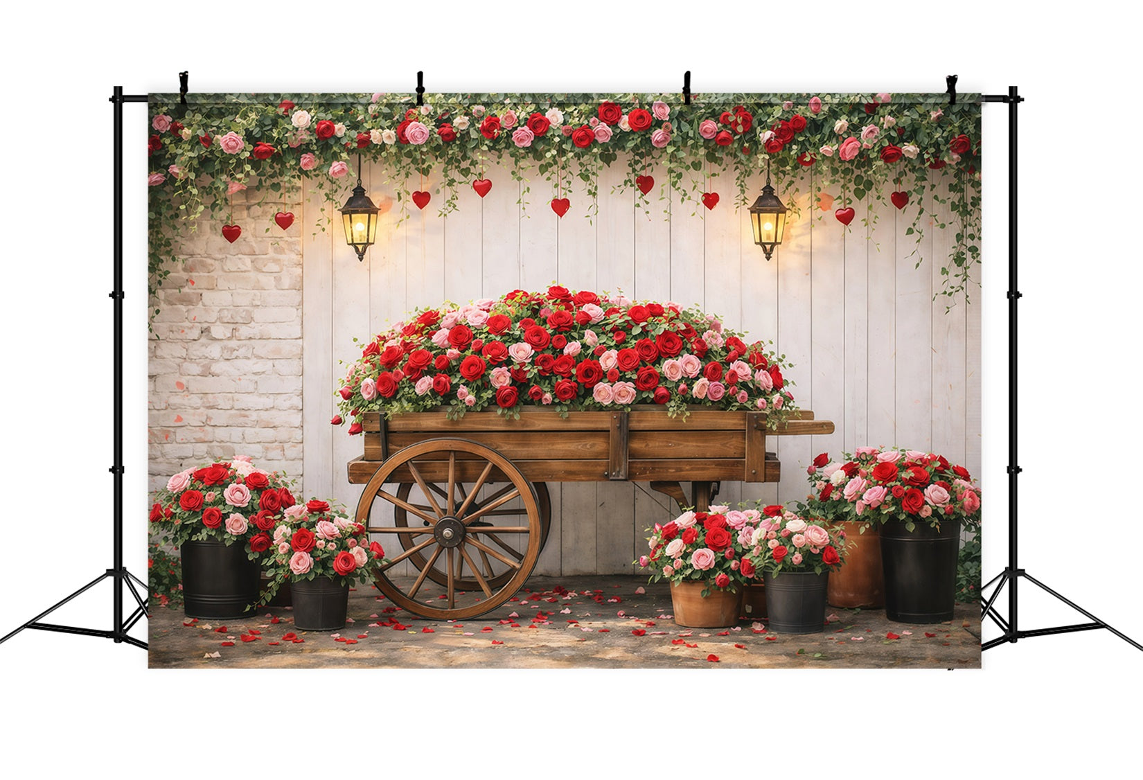 Red Roses Backdrop Garden Flower Wagon Romance Valentine's Day Backdrops UK LXX512-177