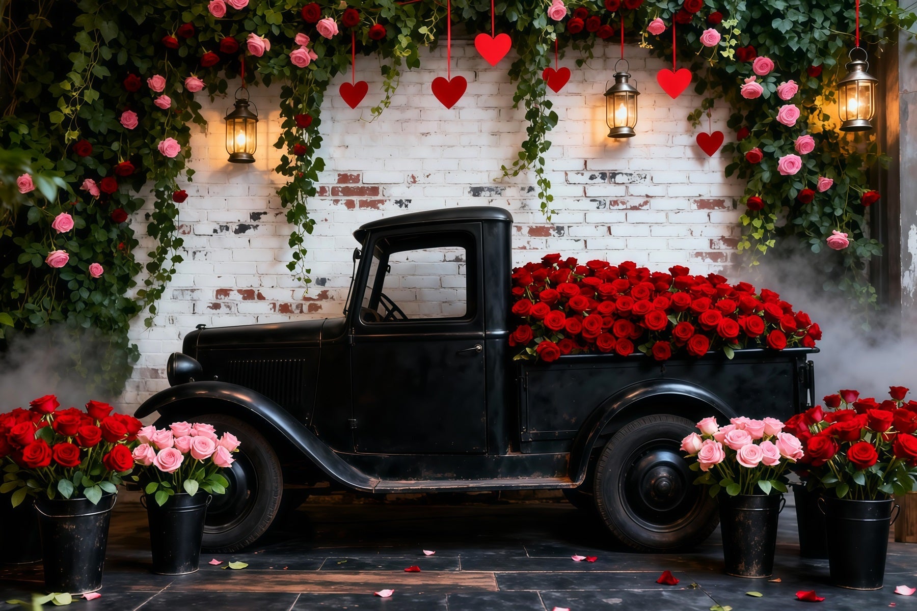 Valentine's Day Backdrops Vintage Red Rose Truck Romantic Backdrop UK LXX512-178