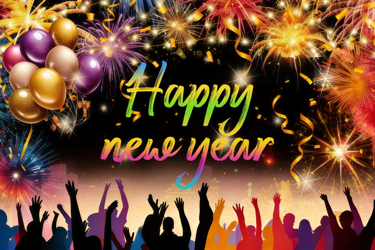 New Year Backdrop Ideas Fireworks Party Crowd New Years Eve Balloon Backdrop UK LXX512-18