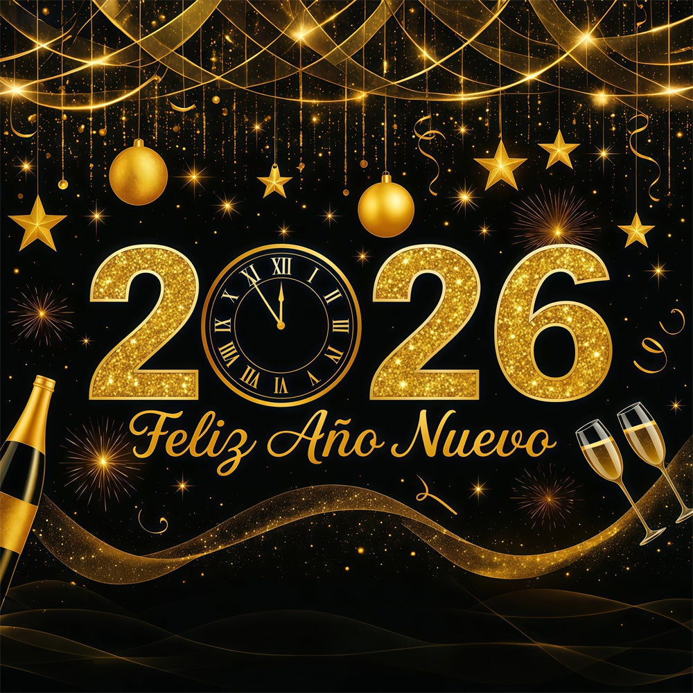 New Year's Backdrop Golden Glitter Countdown Champagne Sparkle Backdrop UK LXX512-20