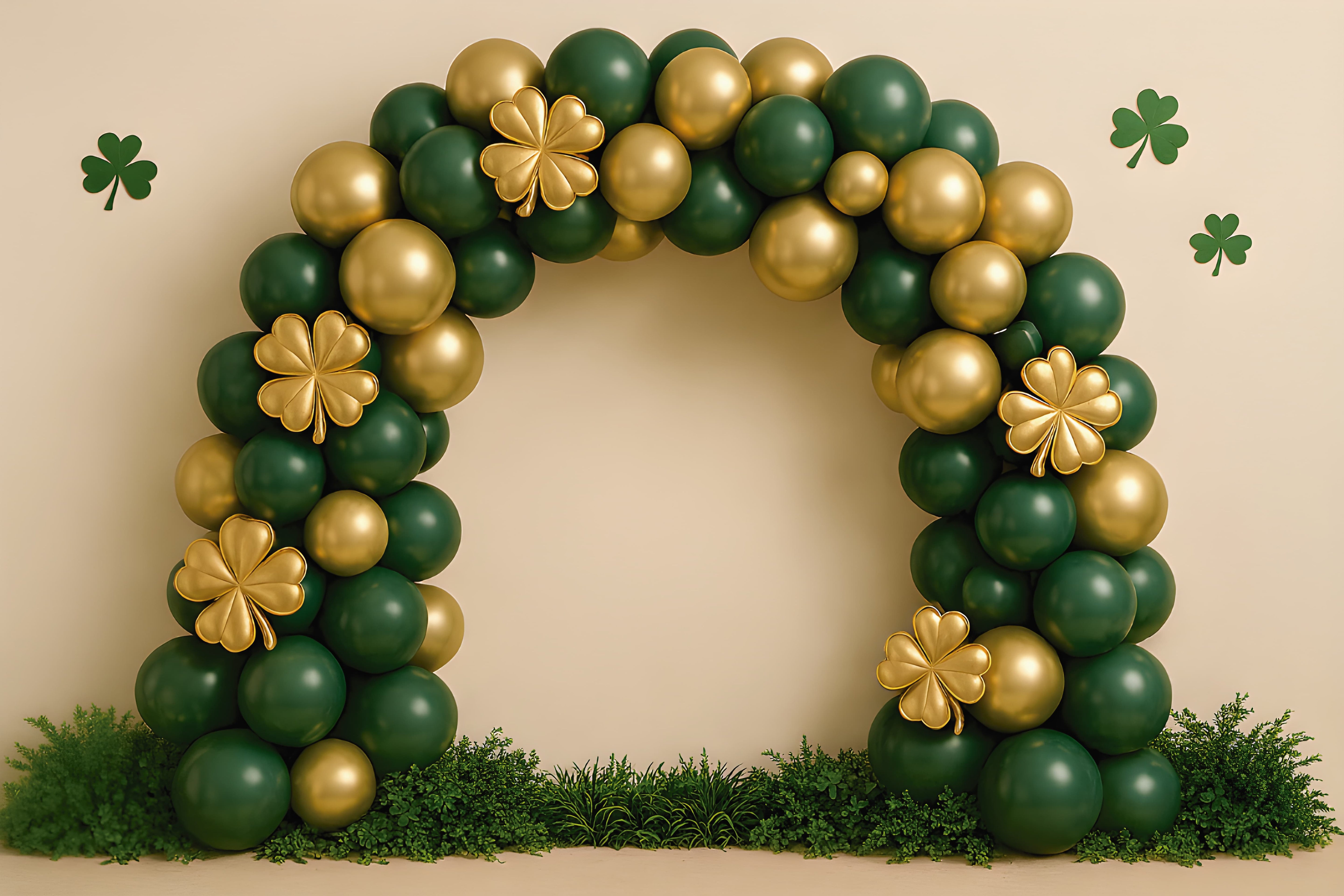 St Patrick Backdrop Emerald Gold Clover Balloon Arch Lucky One Backdrop UK LXX512-28