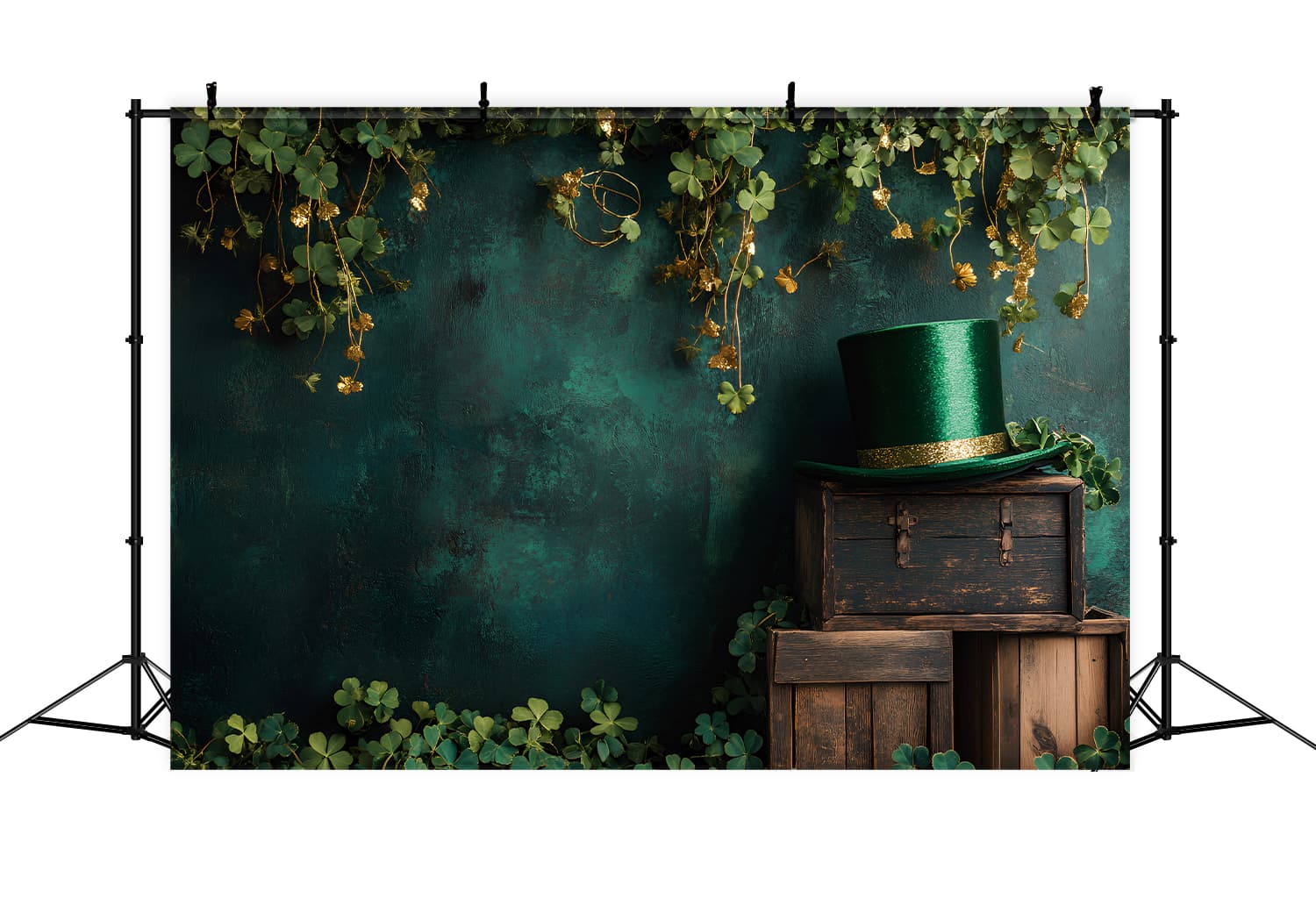 St Patrick's Backdrop Green Top Hat Clover Vines St Patrick's Day Backdrop UK LXX512-29