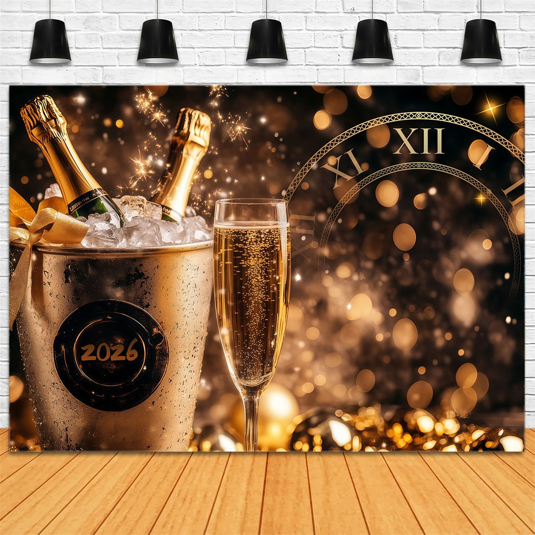 New Years Photo Backdrop Gold Sparkle Countdown Champagne Bottle Backdrop UK LXX512-3