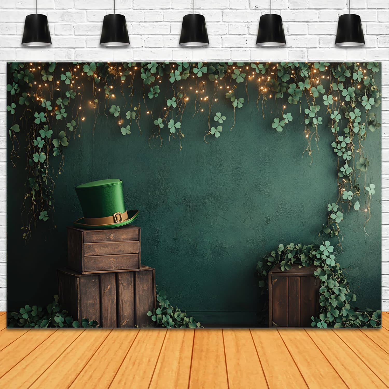 St Patrick's Day Backdrops Clover Garland Green Top Hat Irish Photo Backdrops UK LXX512-30