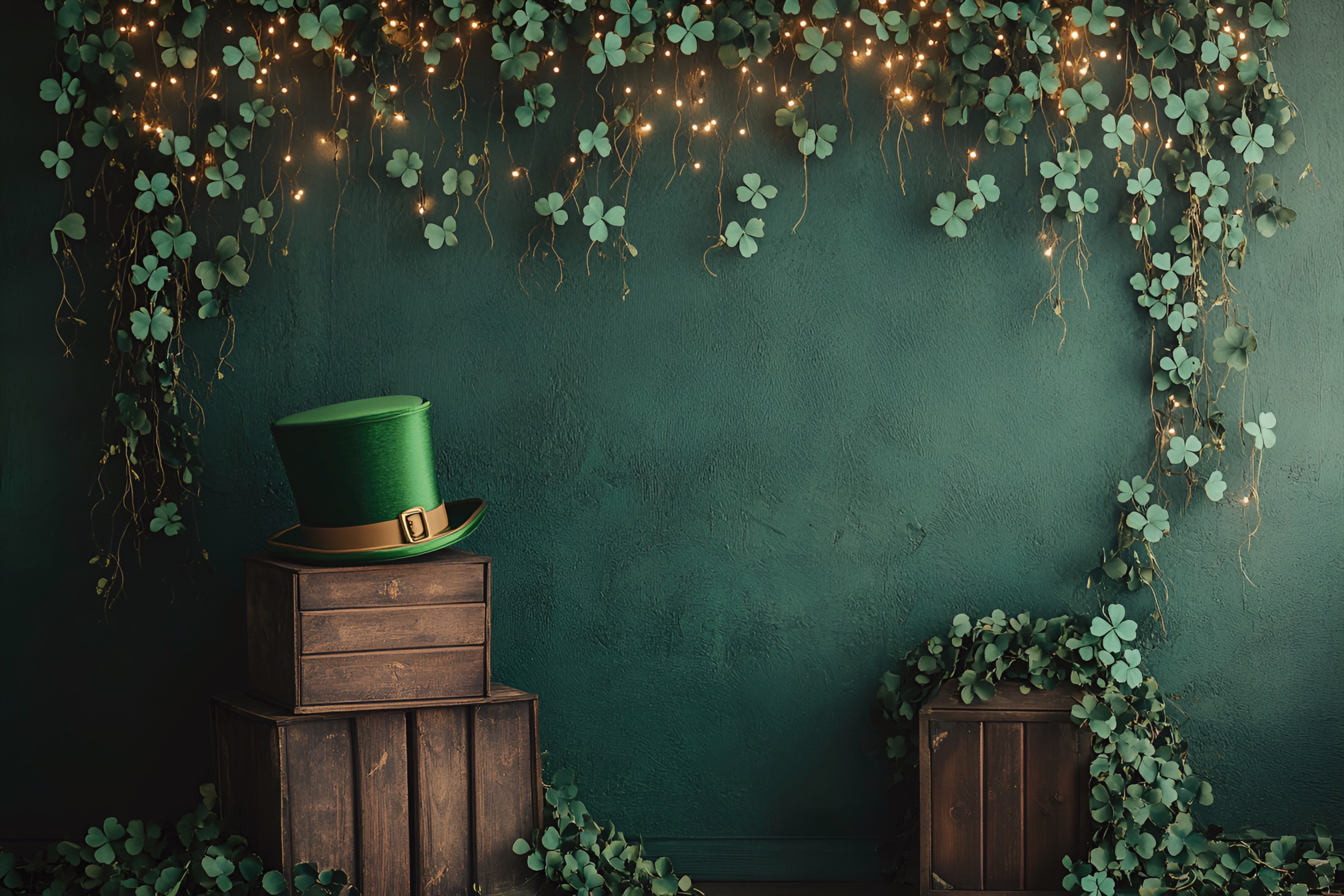 St Patrick's Day Backdrops Clover Garland Green Top Hat Irish Photo Backdrops UK LXX512-30