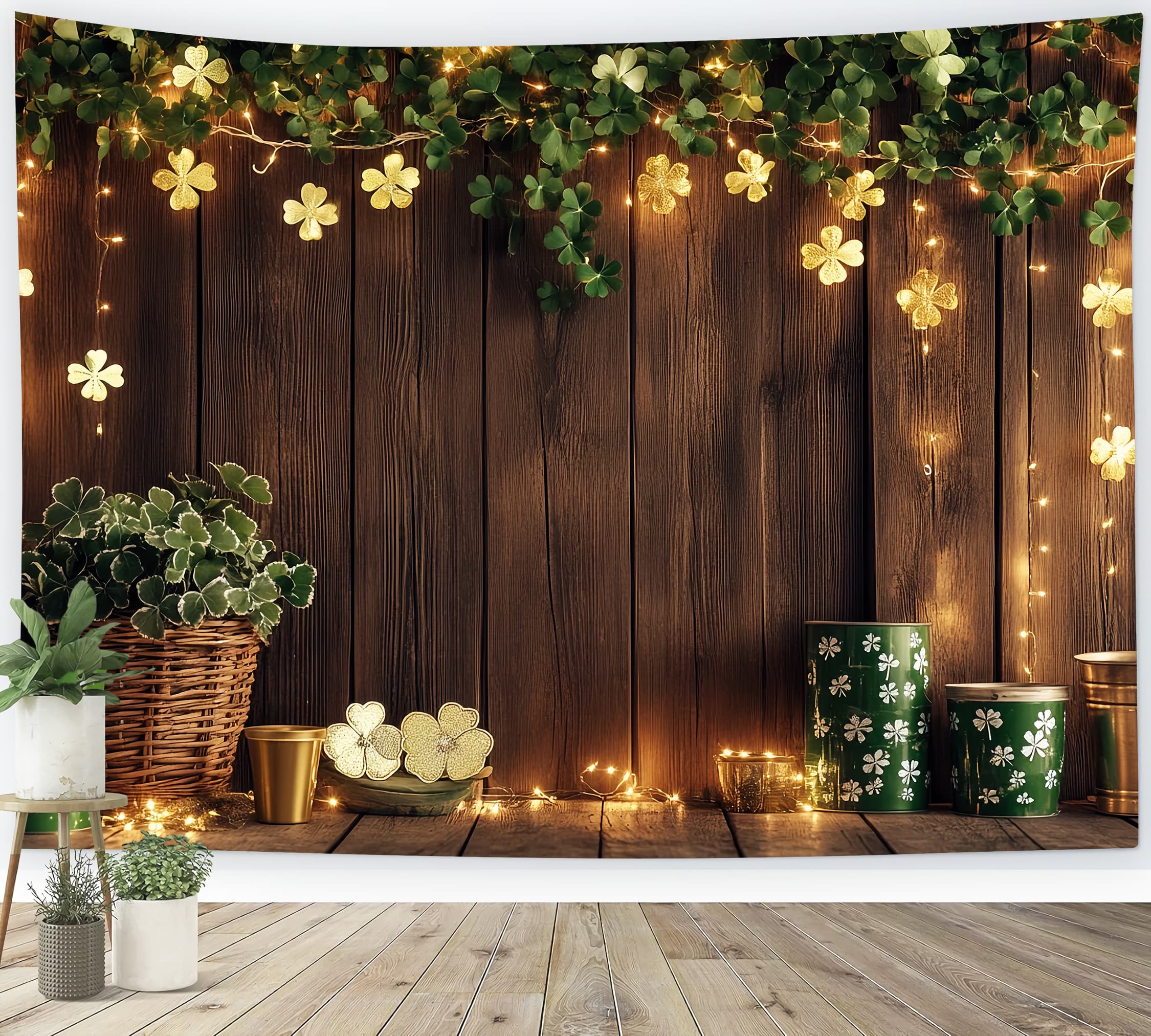 St Patrick's Backdrop Enchanted Clover String Lights Irish Photo Backdrops UK LXX512-33