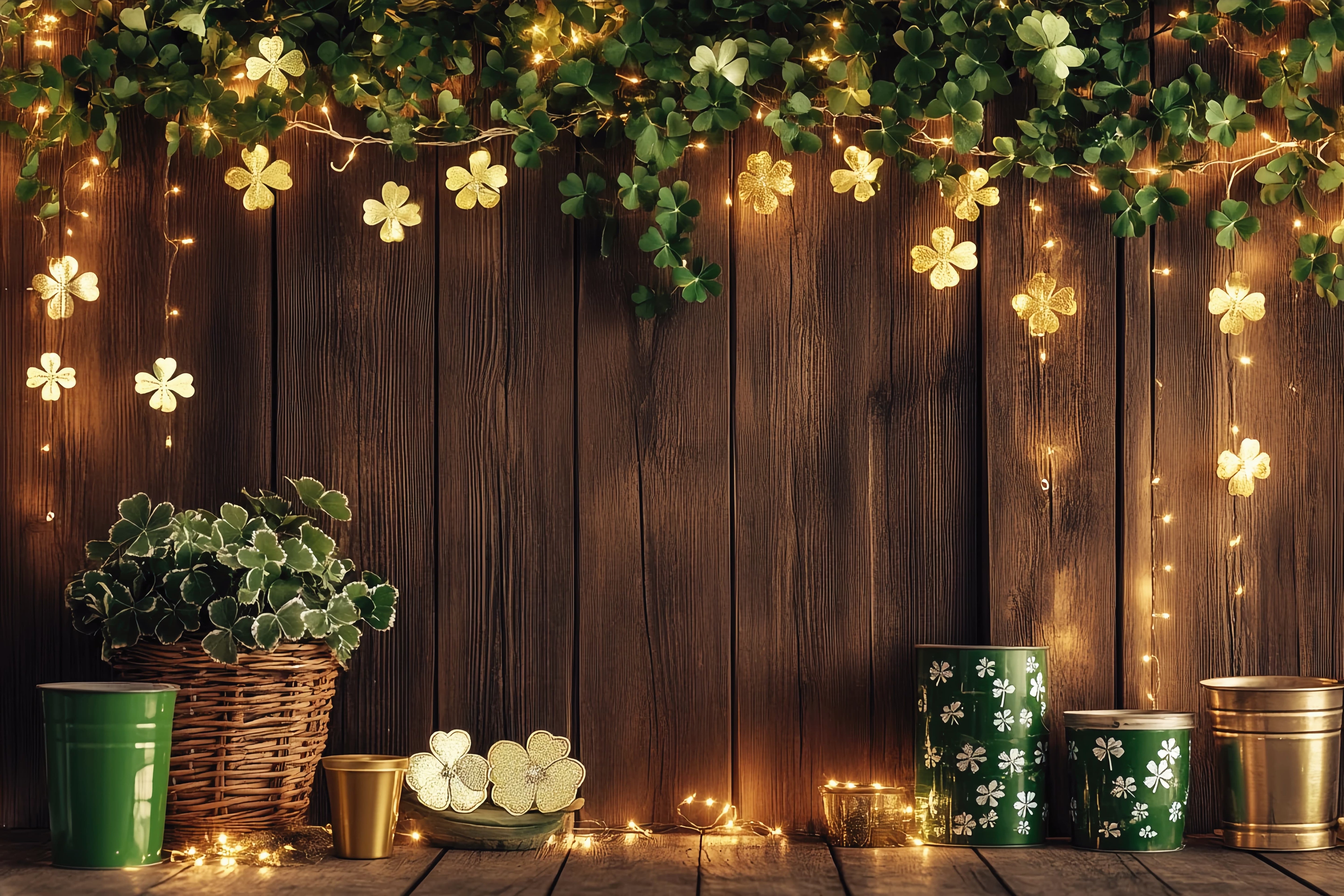St Patrick's Backdrop Enchanted Clover String Lights Irish Photo Backdrops UK LXX512-33