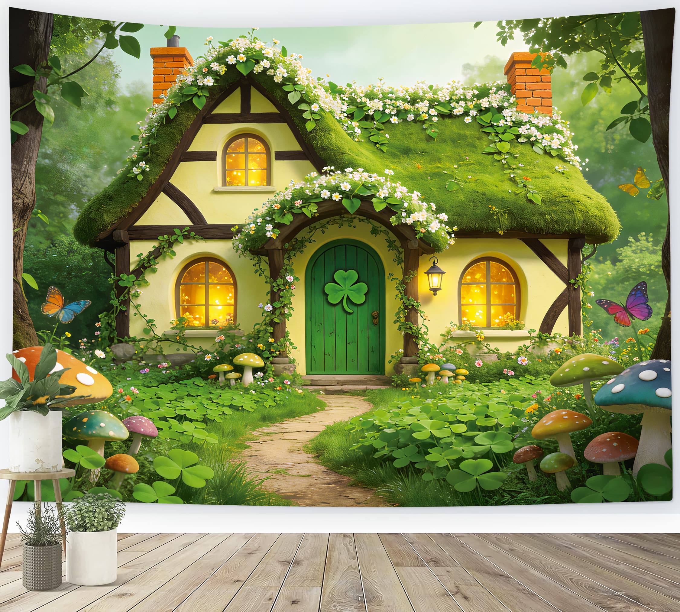 Saint Patrick's Day Backdrop Shamrock Forest Cottage St Patrick Backdrop UK LXX512-35