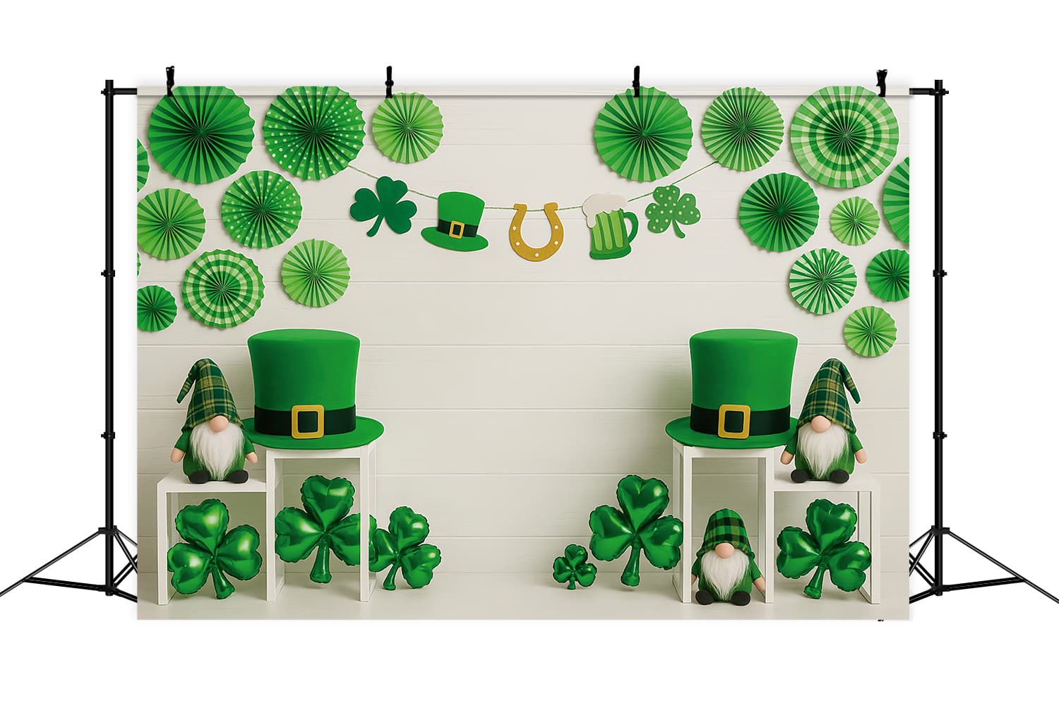 St Patricks Photo Backdrop Green Shamrock Decor Leprechaun Hats Irish Backdrop UK LXX512-39