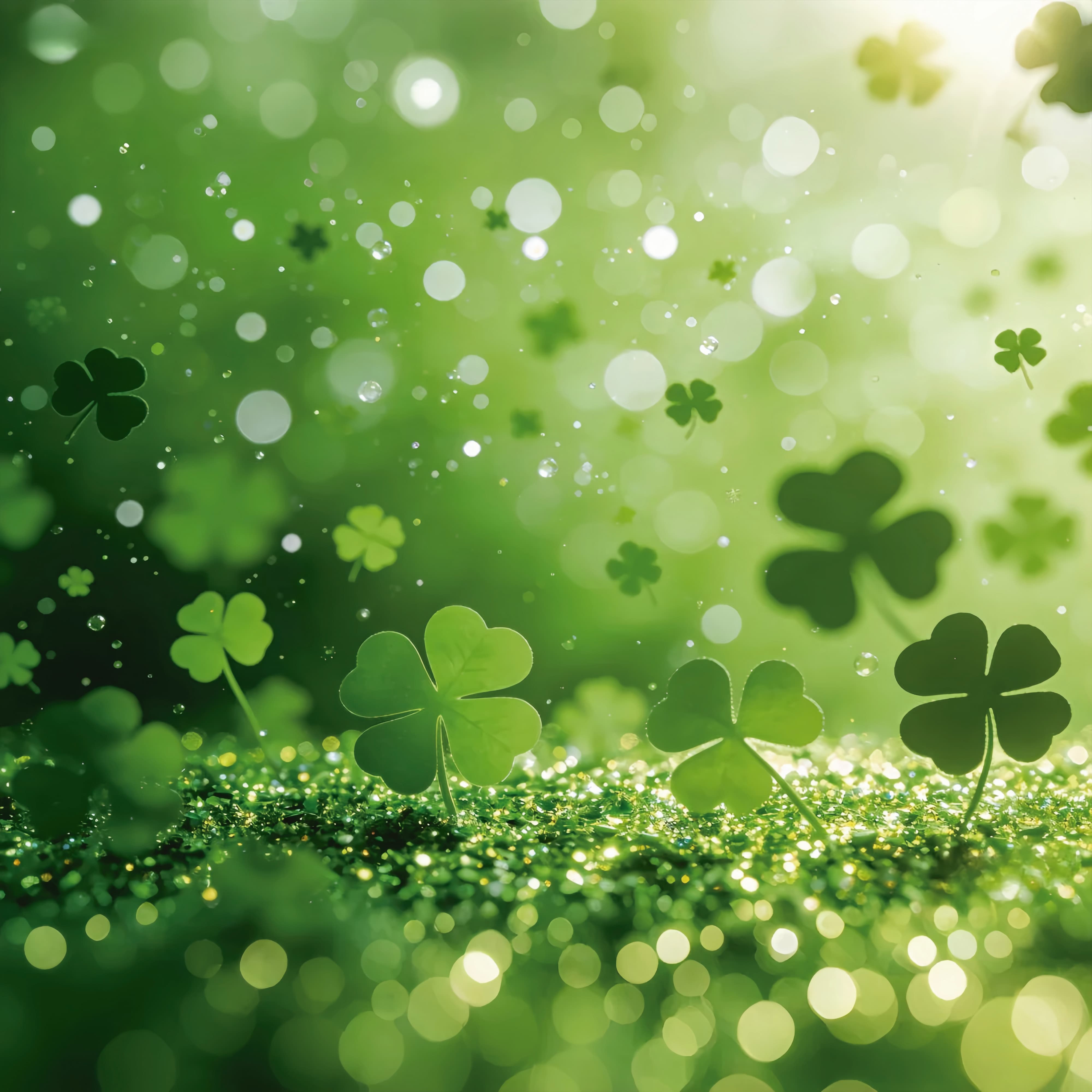 St Patrick's Day Photo Backdrops Soft Bokeh Clover Glow Lucky One Backdrop UK LXX512-41