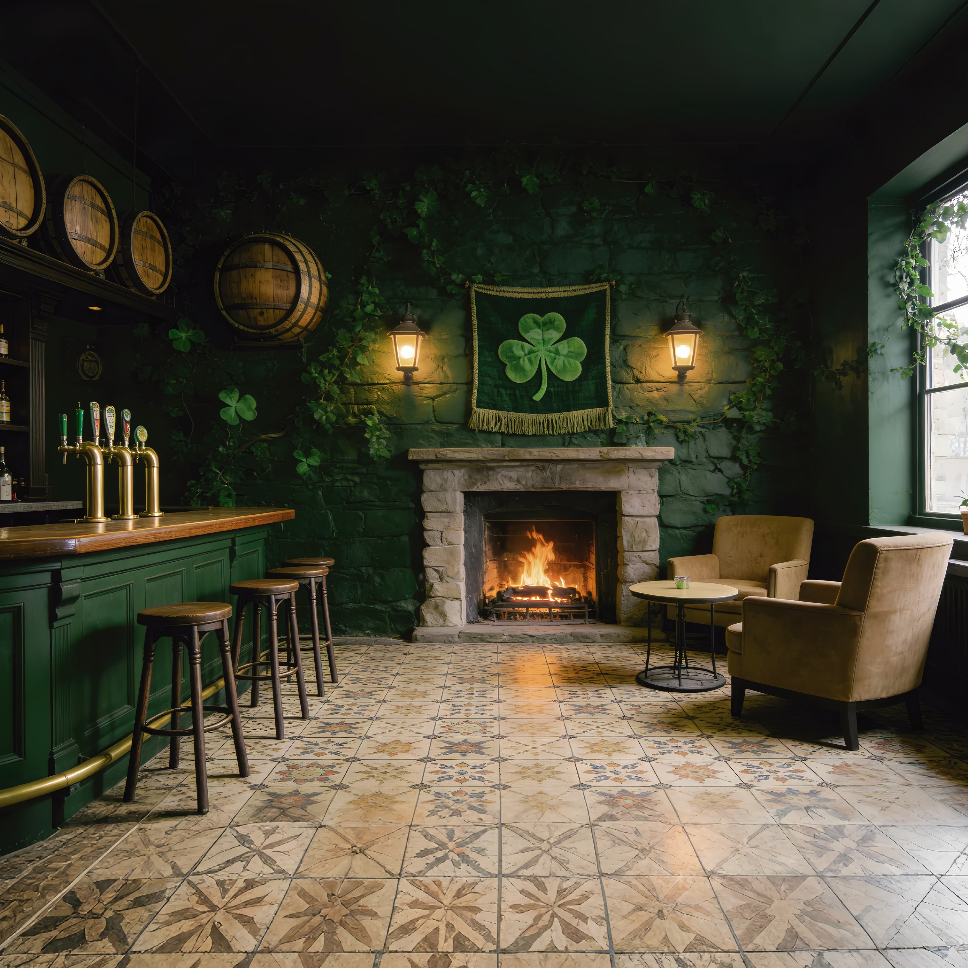 St Patrick's Day Backdrop Irish Pub Fireplace Interior St Patrick Backdrop UK LXX512-43