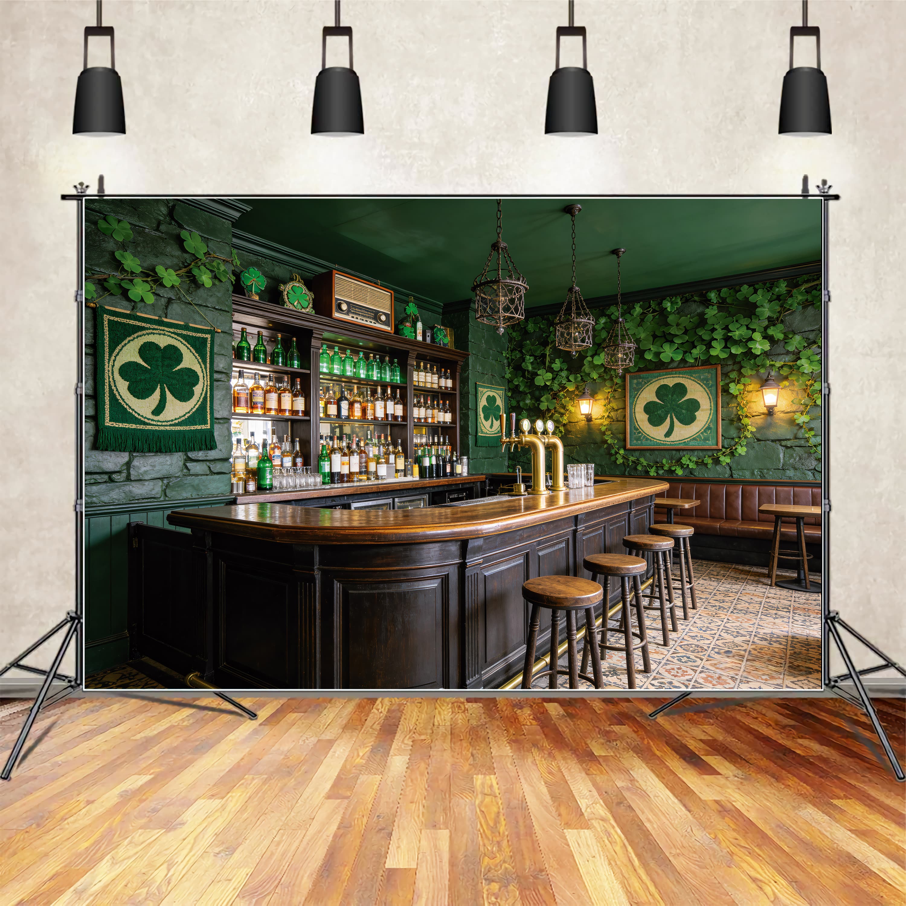 St Patricks Day Backdrop Emerald Clover Bar Counter Irish Backdrops UK LXX512-44
