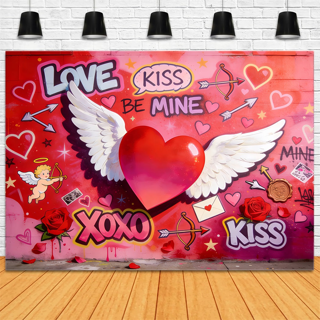 Cupid Backdrop Love XOXO Winged Heart Graffiti Wall Valentine Backdrop UK LXX512-50