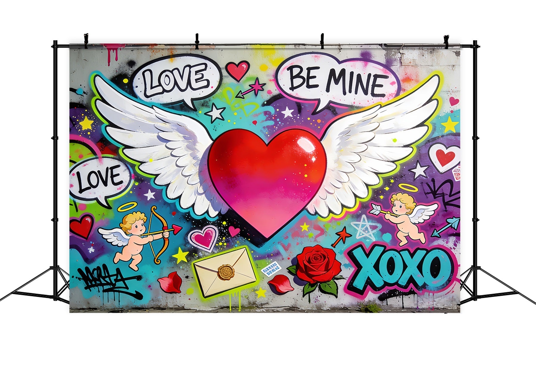 XOXO Backdrop Graffiti Love Winged Heart Cupid Backdrop UK LXX512-51