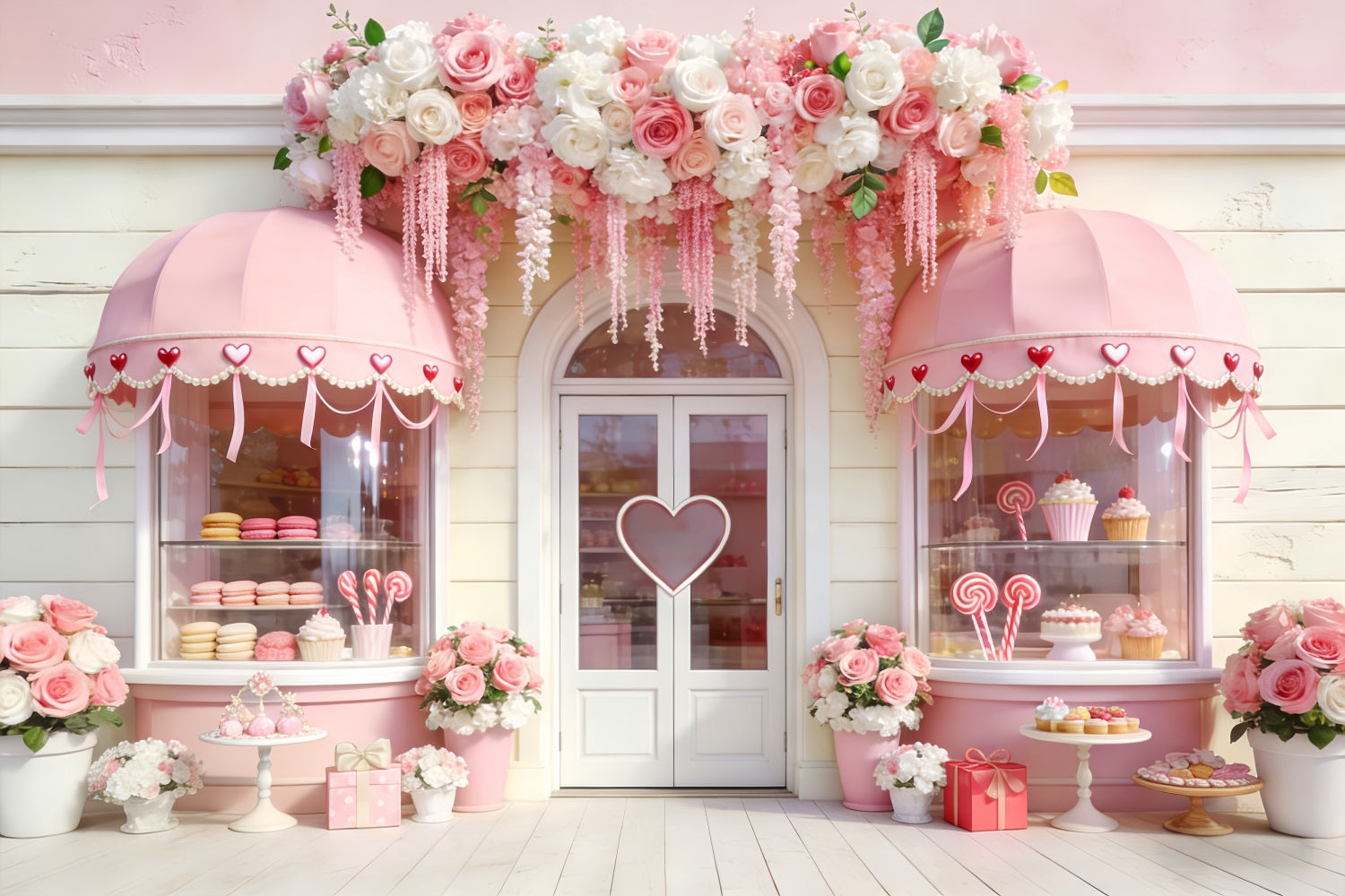Candy Shop Valentine Backdrop Floral Arches Heart Pink Valentine Backdrop UK LXX512-52