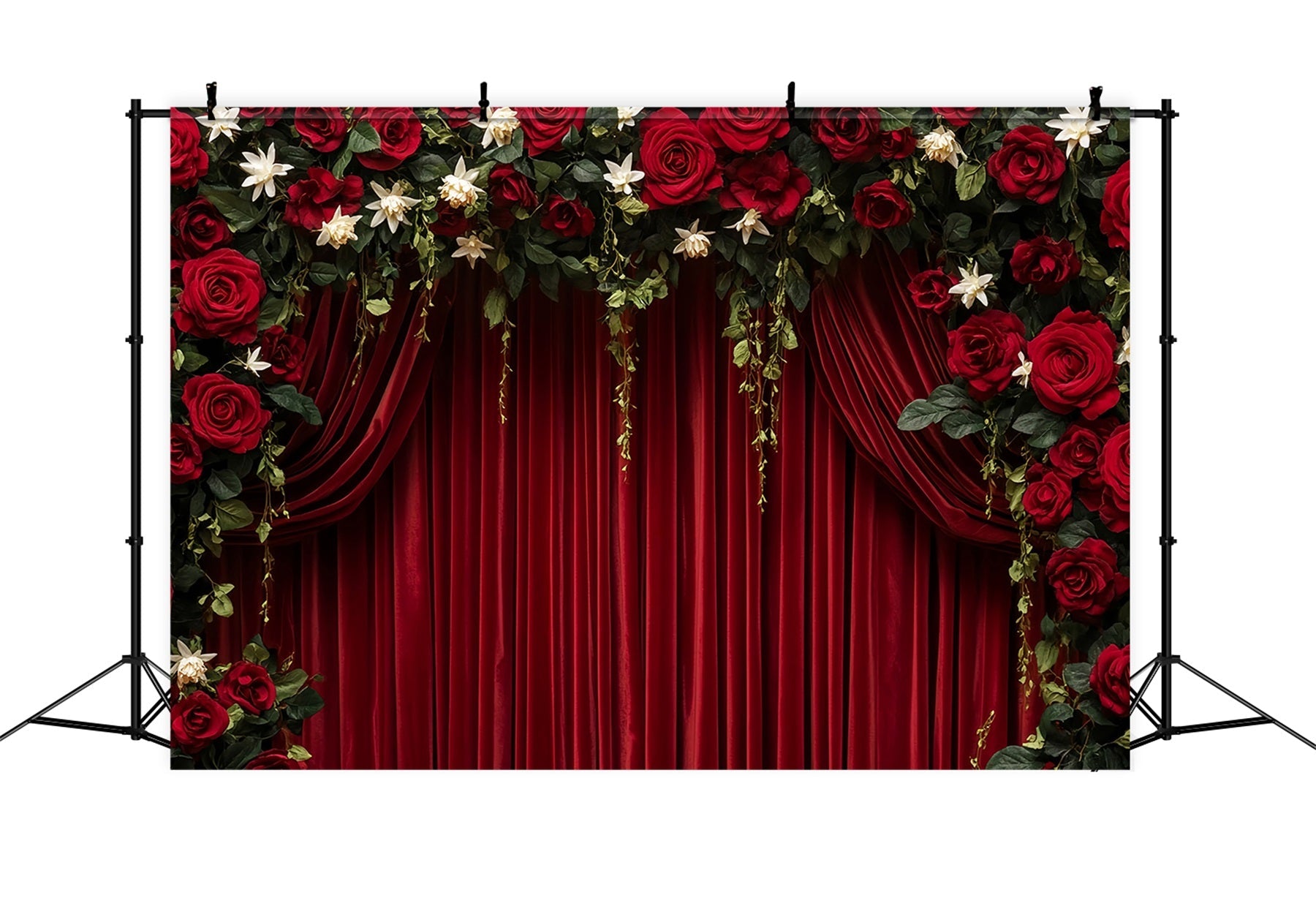Red Roses Backdrop Crimson Velvet Curtain Elegance Valentine's Day Backdrop UK LXX512-56